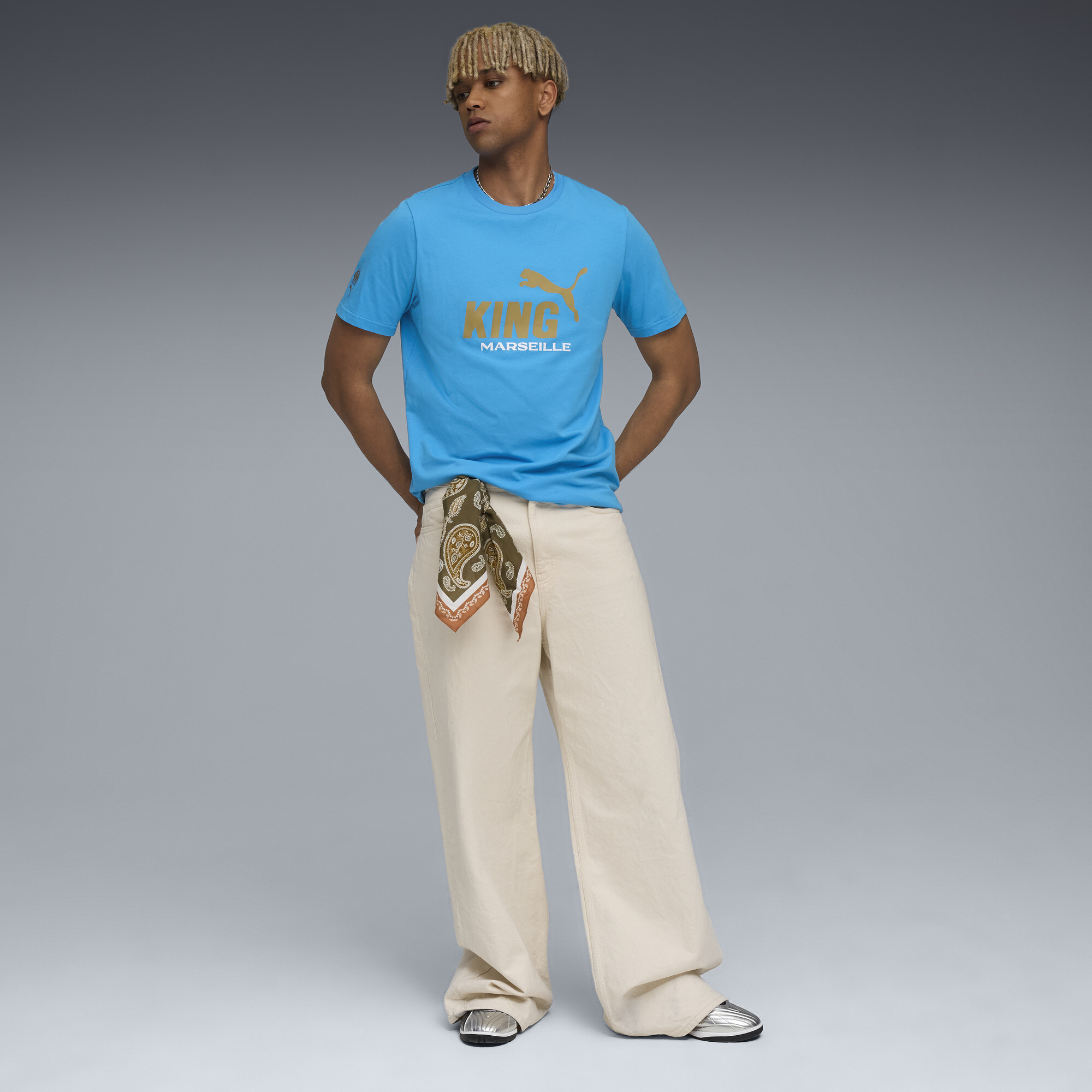 PUMA Olympique de Marseille KING Logo T-shirt voor Heren, Blauw/Goud, Maat S thumbnail 2