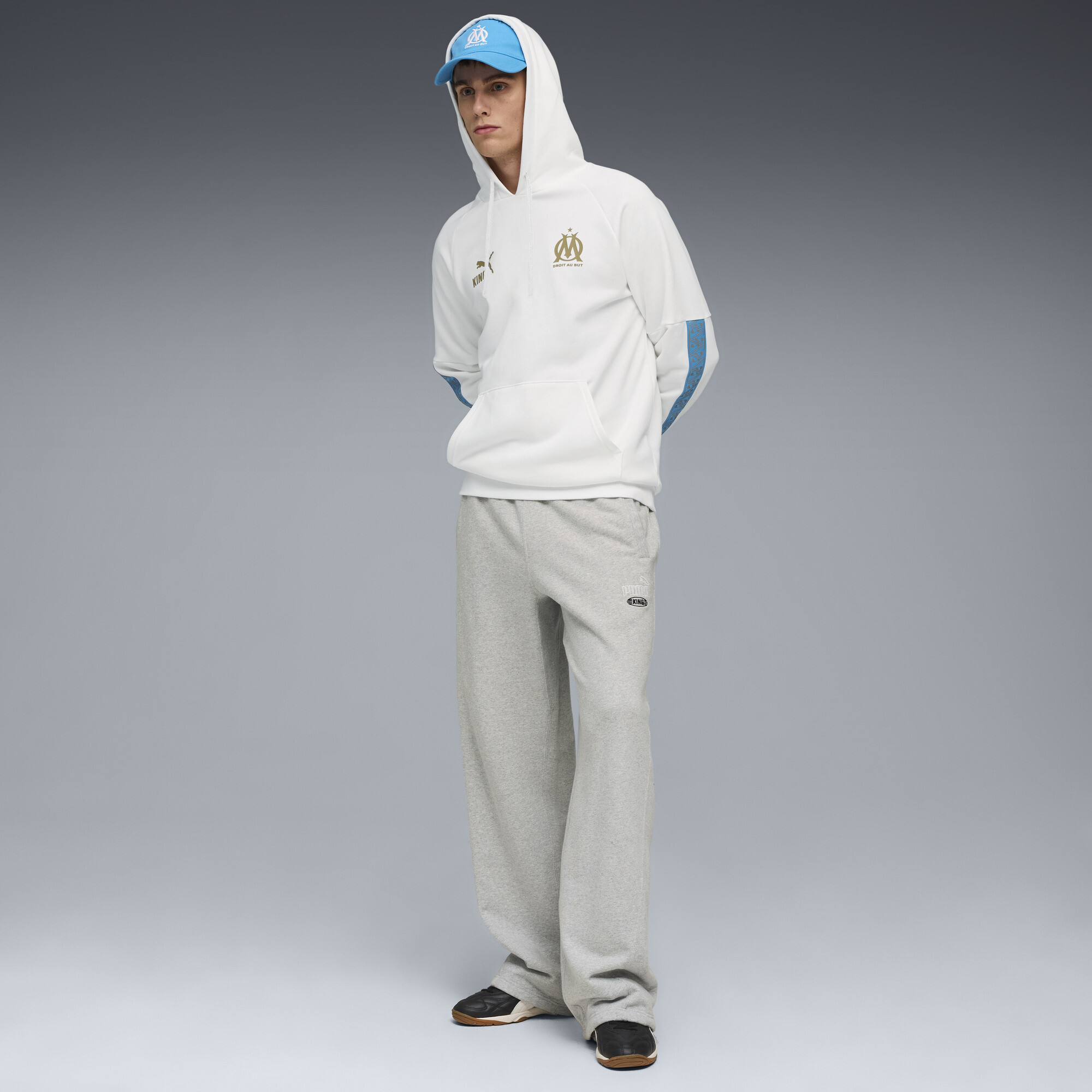 PUMA Olympique de Marseille KING hoodie voor Heren, Wit/Goud, Maat M thumbnail 4