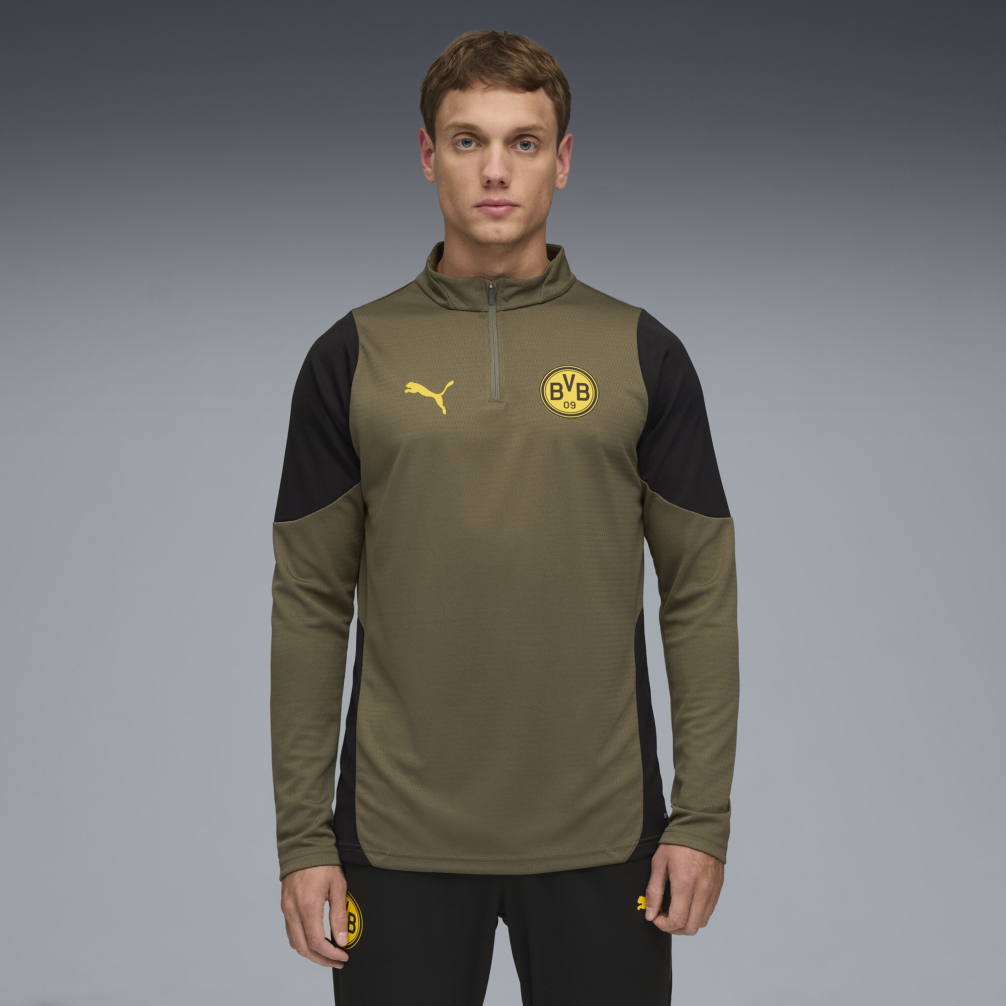 PUMA Borussia Dortmund trainingstop met kwartrits voor Heren, Groen/Zwart, Maat XXL thumbnail 4