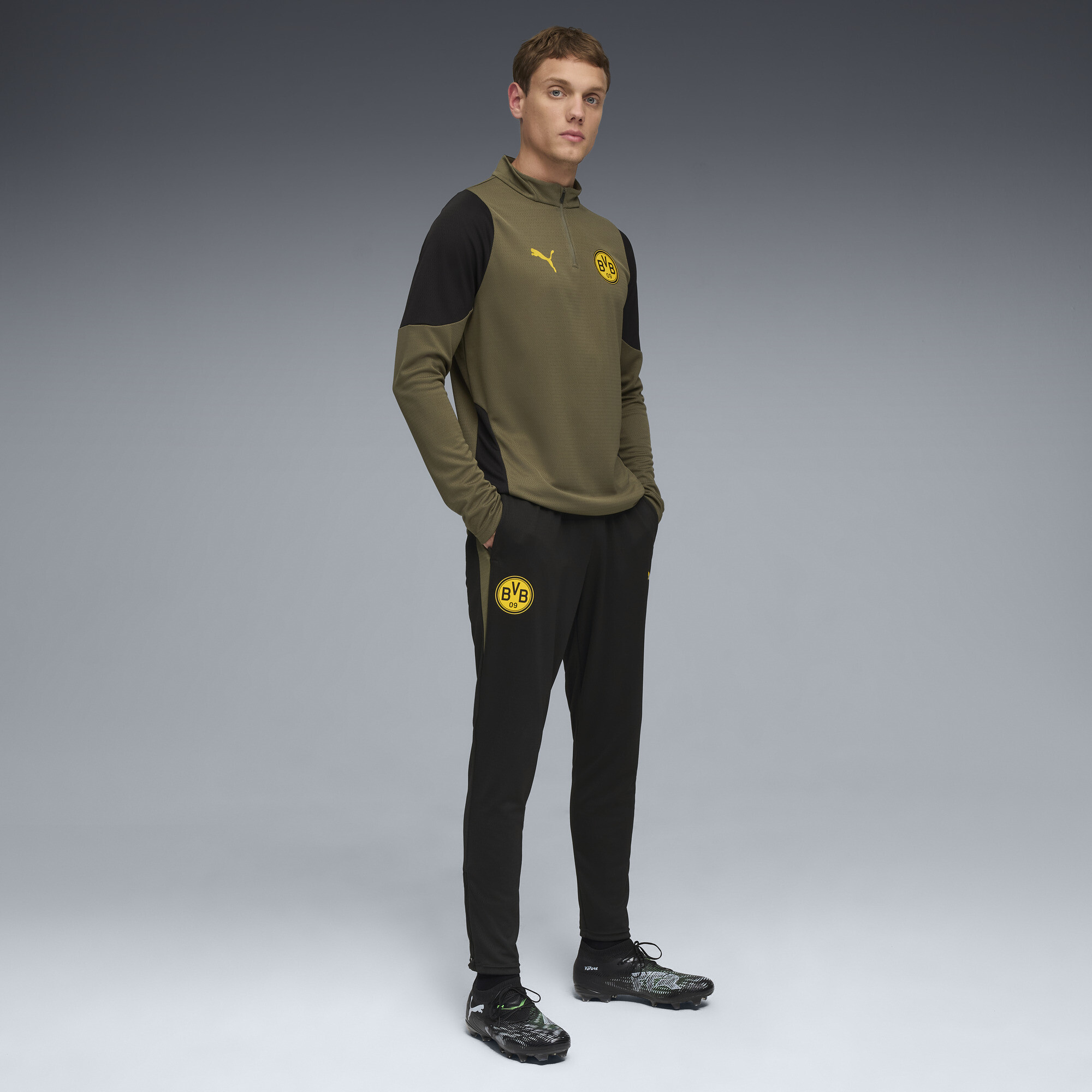 PUMA Borussia Dortmund trainingstop met kwartrits voor Heren, Groen/Zwart, Maat XXL thumbnail 2