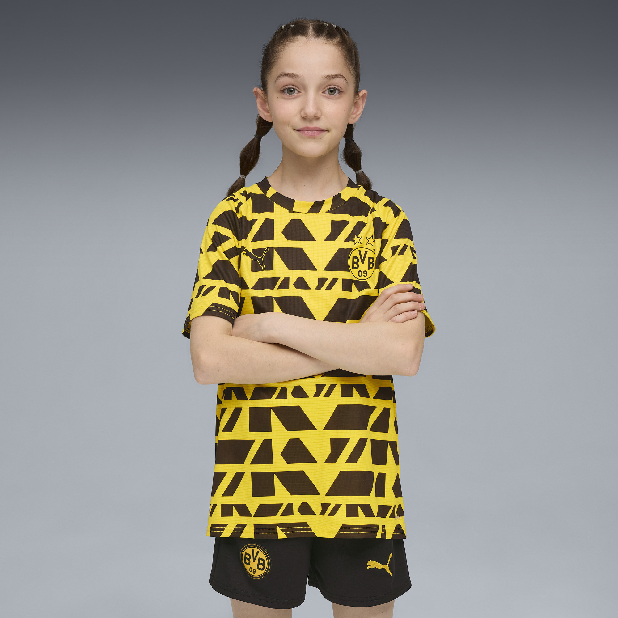 PUMA Borussia Dortmund pre-match shirt, Zwart/Geel, Maat 9-10Y