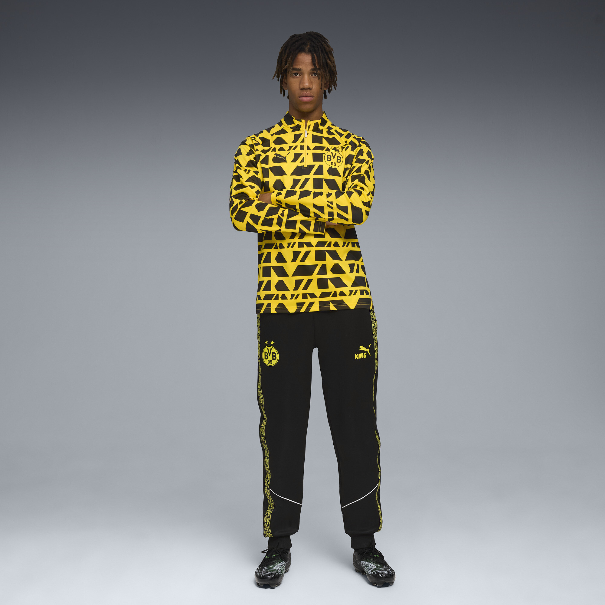 PUMA Borussia Dortmund prematch-top met kwartrits voor Heren, Zwart/Geel, Maat 3XL thumbnail 4
