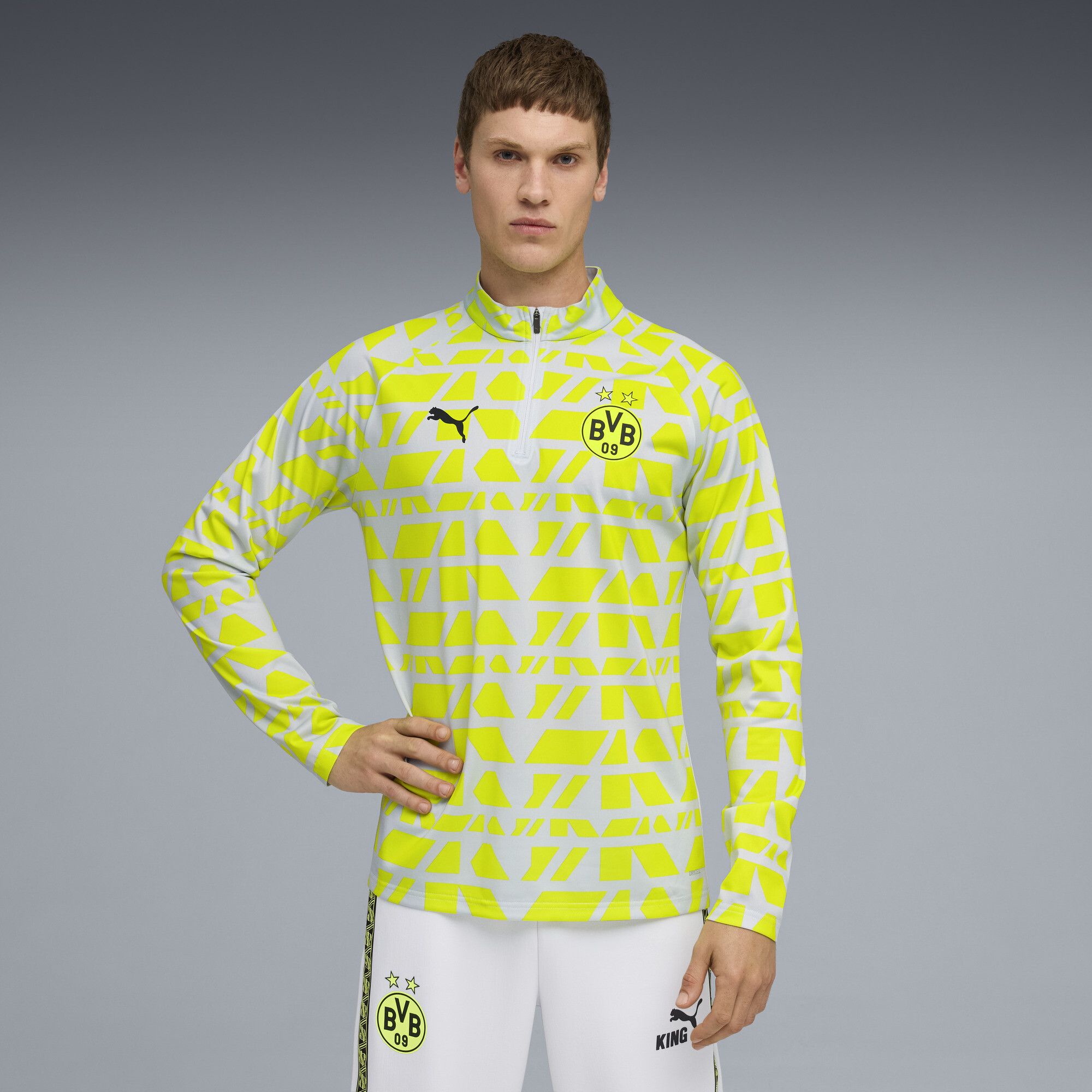 PUMA Borussia Dortmund prematch-top met kwartrits voor Heren, Geel/Zilver, Maat 3XL thumbnail 6