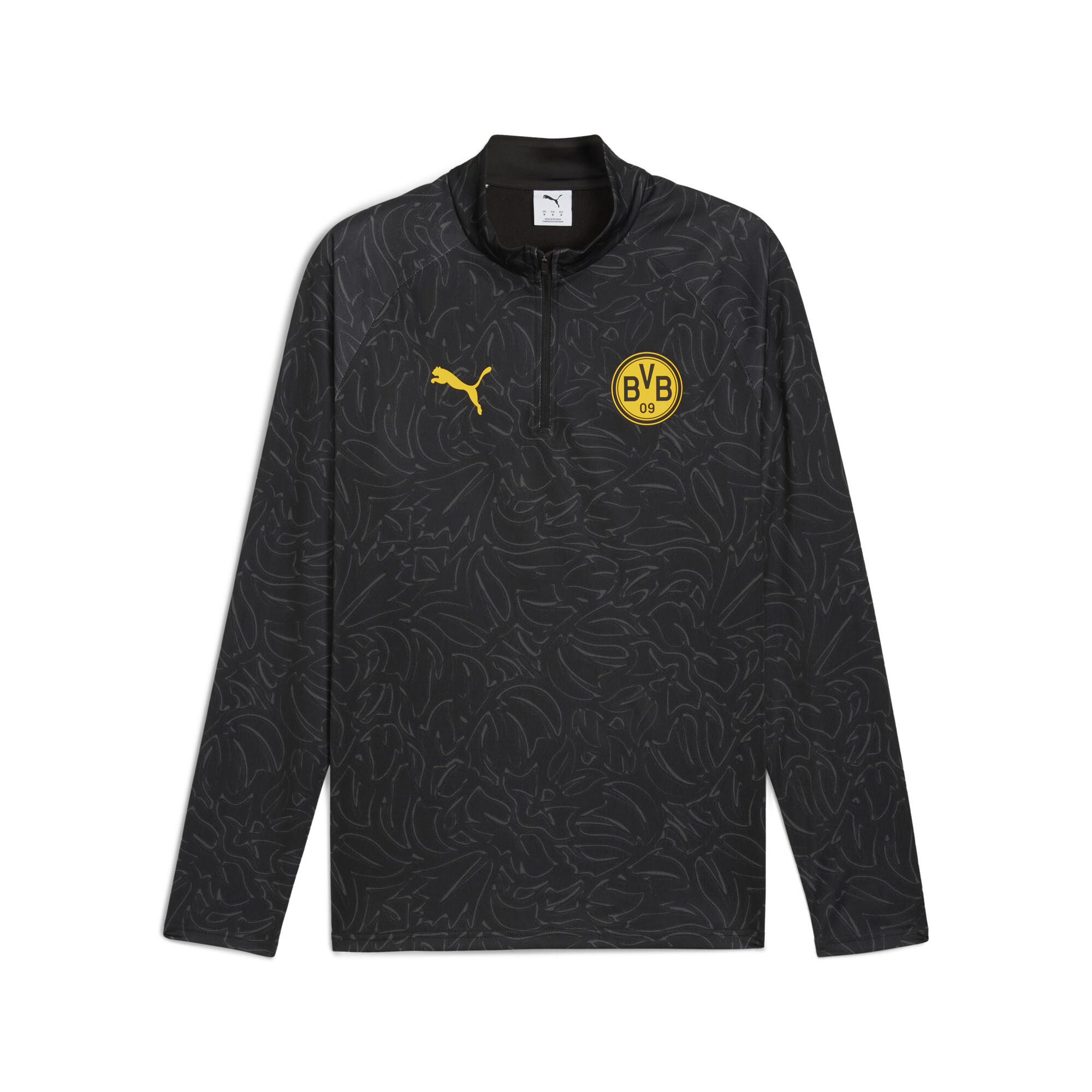 PUMA Borussia Dortmund prematch-top met kwartrits voor Heren, Zwart/Geel, Maat XXL