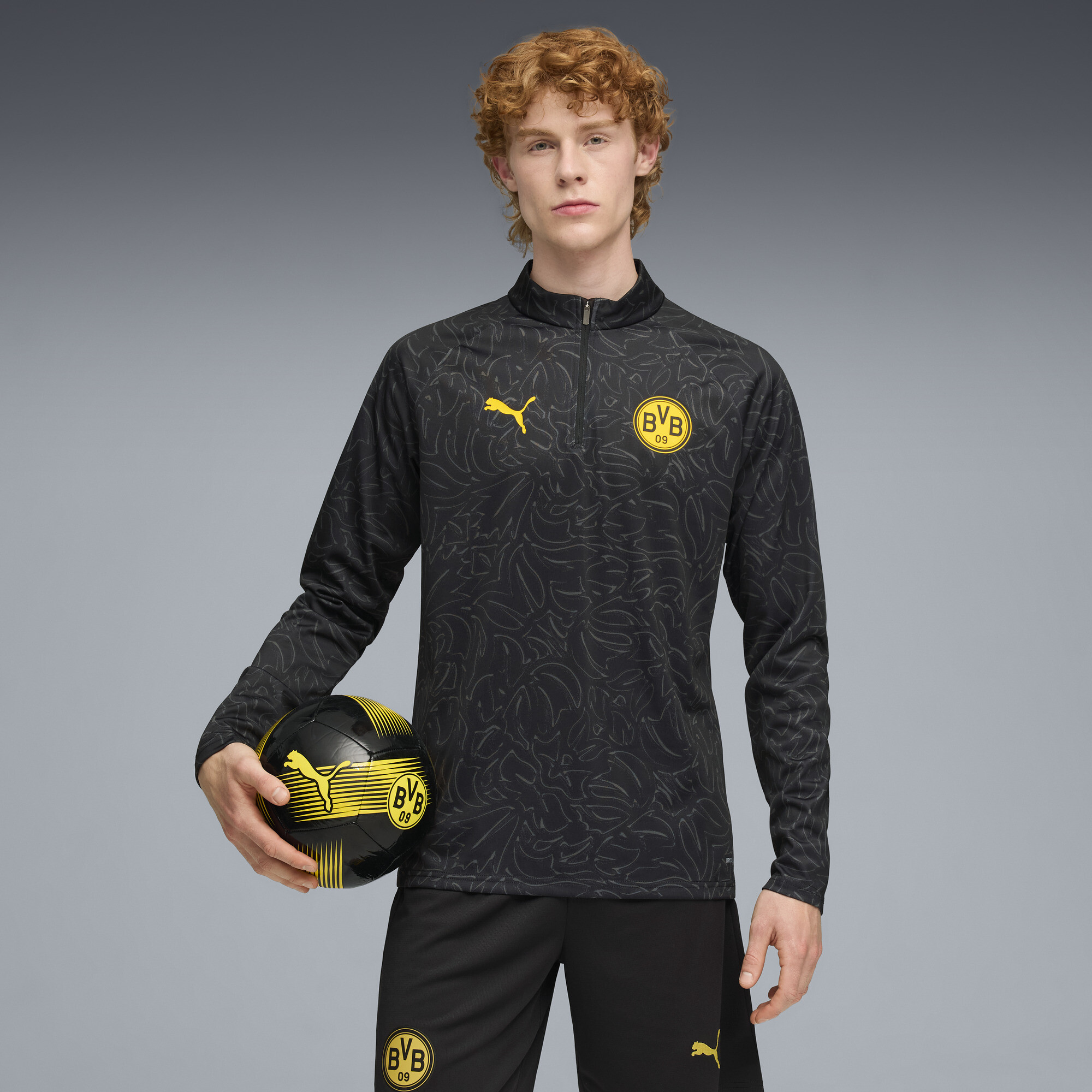 PUMA Borussia Dortmund prematch-top met kwartrits voor Heren, Zwart/Geel, Maat XL thumbnail 4