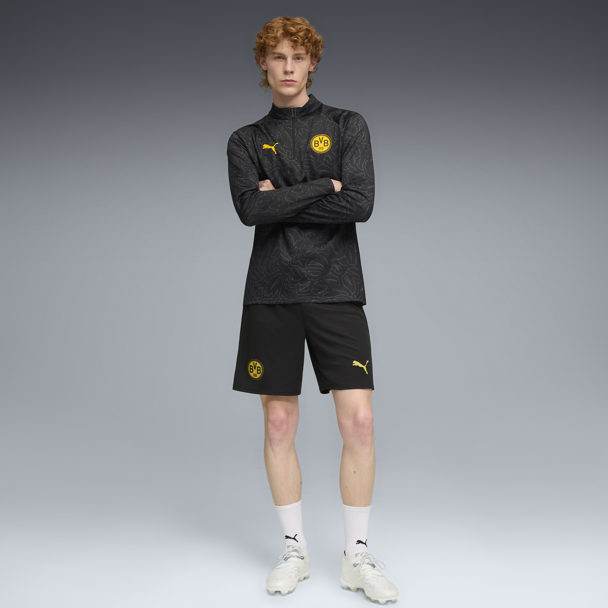 PUMA Borussia Dortmund prematch-top met kwartrits voor Heren, Zwart/Geel, Maat XL thumbnail 2