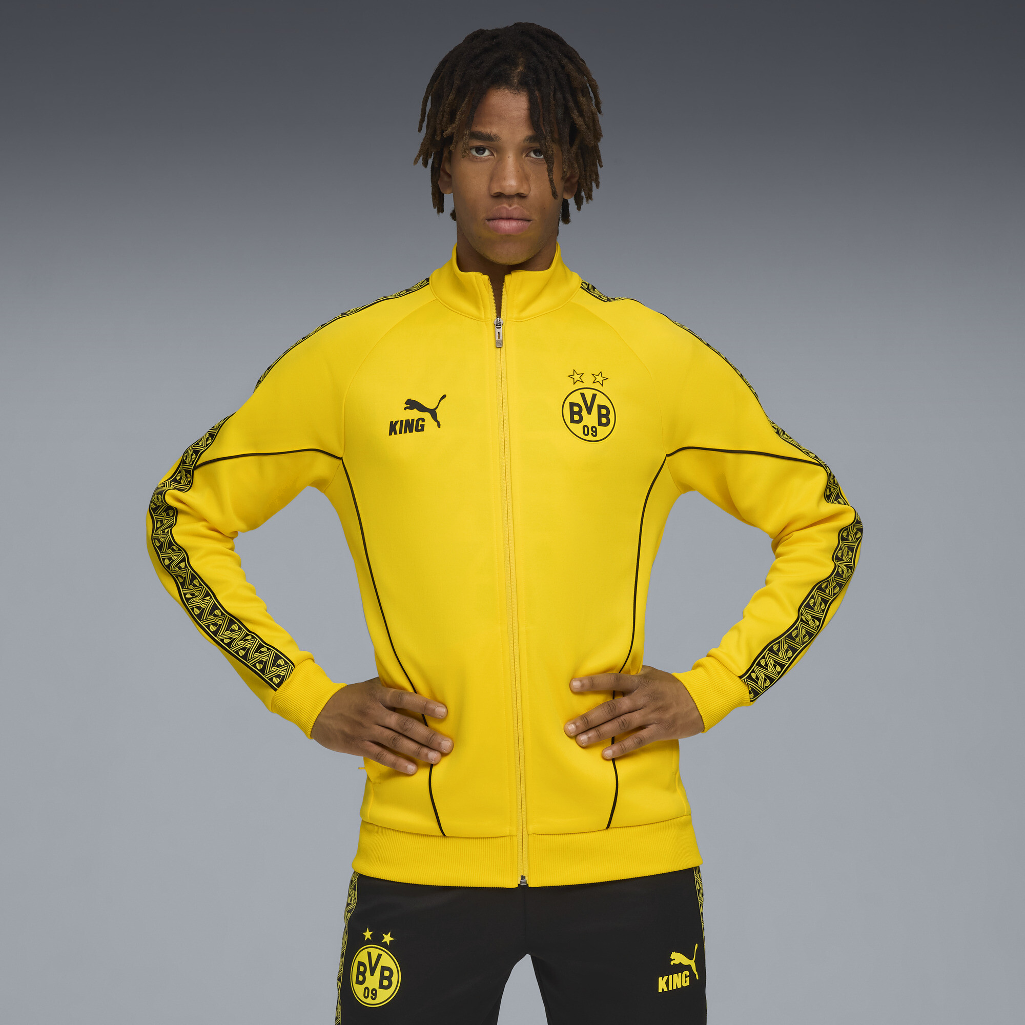 PUMA Borussia Dortmund KING Anthem jack voor Heren, Zwart/Geel, Maat XL