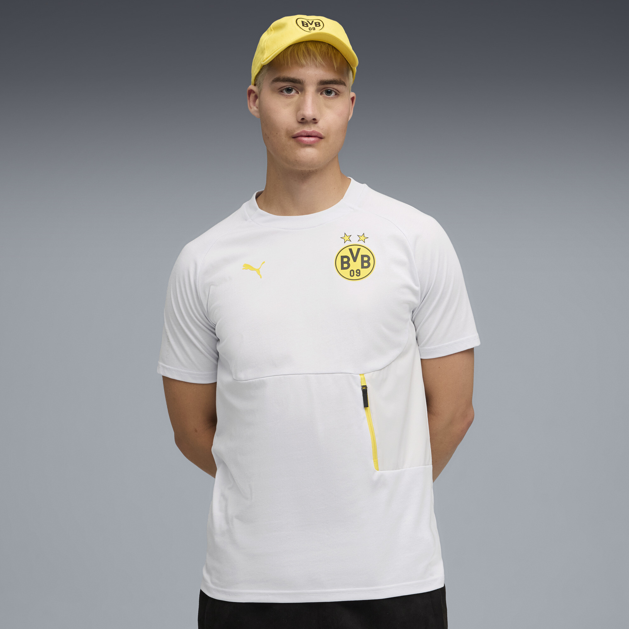 Borussia Dortmund PUMATECH T-shirt met zak voor Heren, Geel/Zilver, Maat XL thumbnail 4