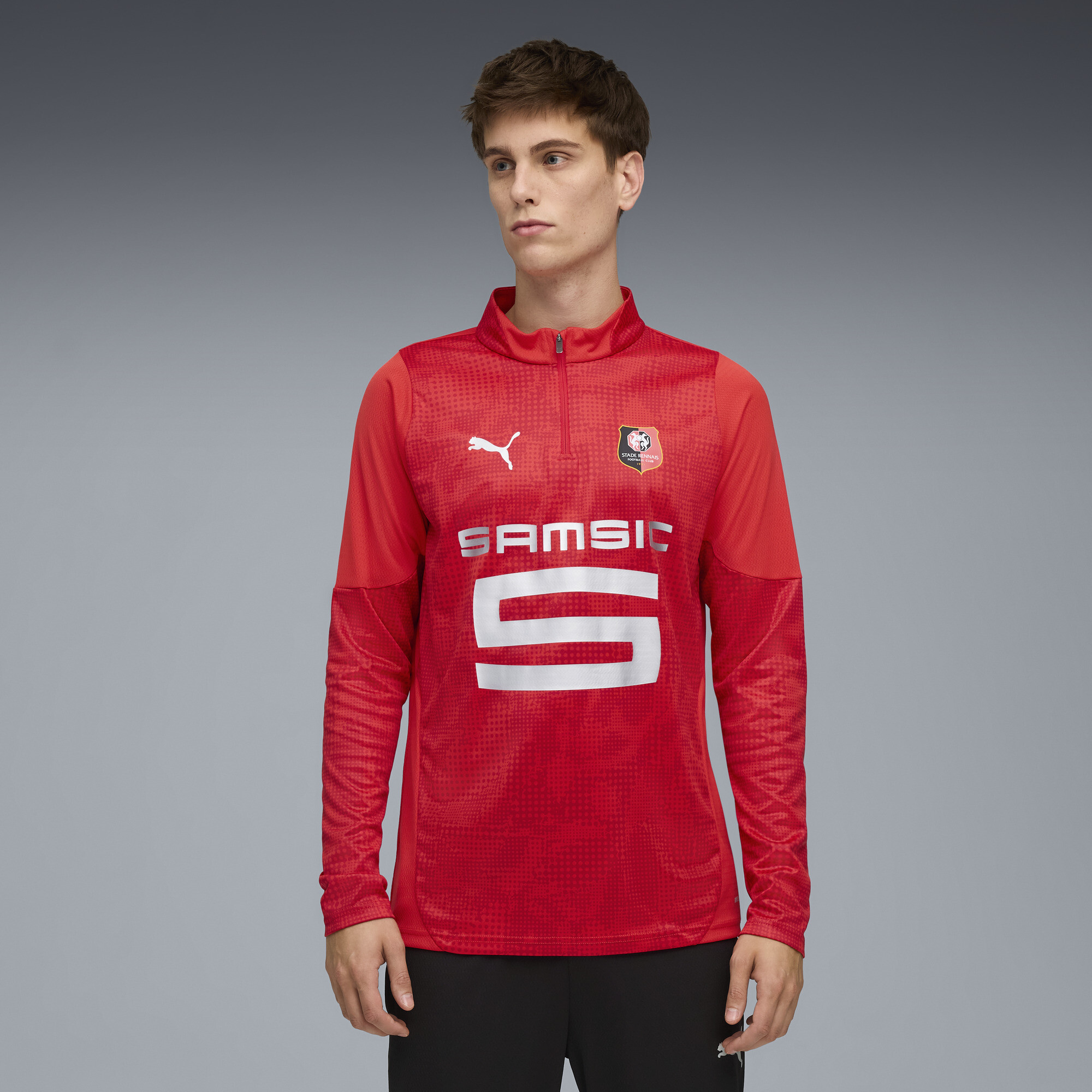 PUMA Stade Rennais FC trainingstop met kwartrits voor Heren, Rood/Zilver, Maat XL thumbnail 4