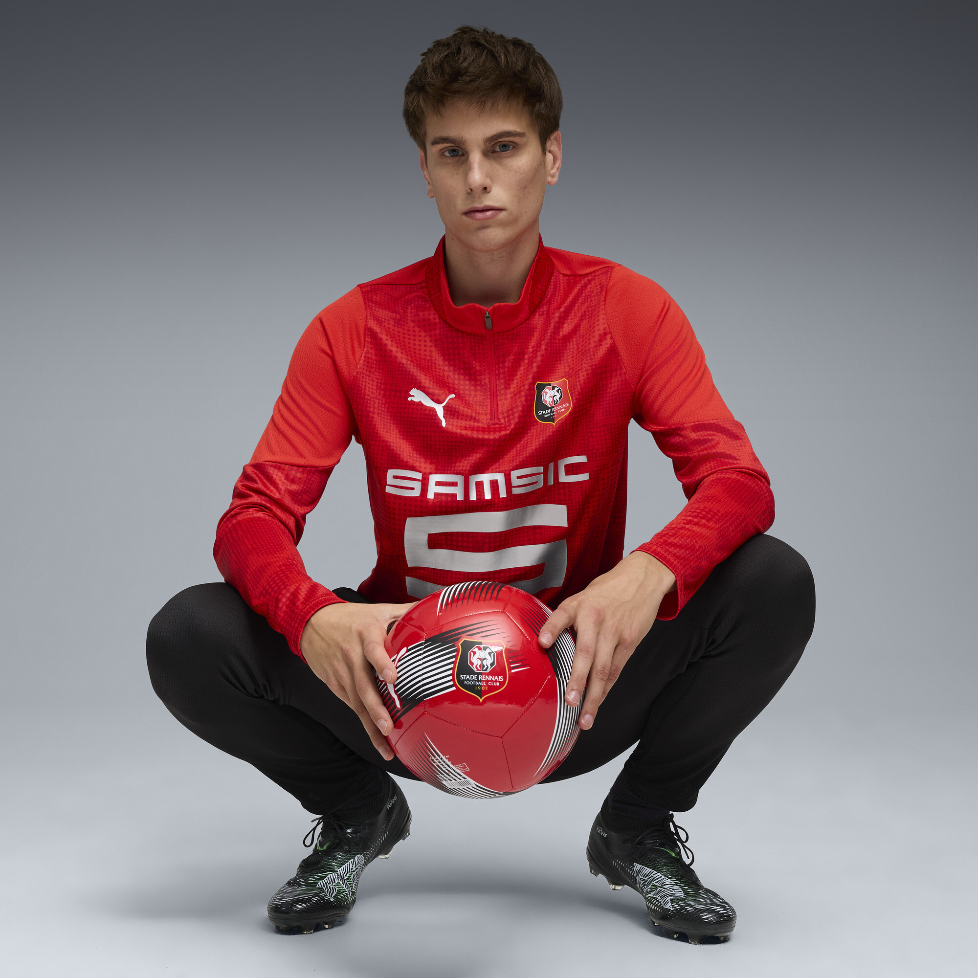 PUMA Stade Rennais FC trainingstop met kwartrits voor Heren, Rood/Zilver, Maat XL thumbnail 2