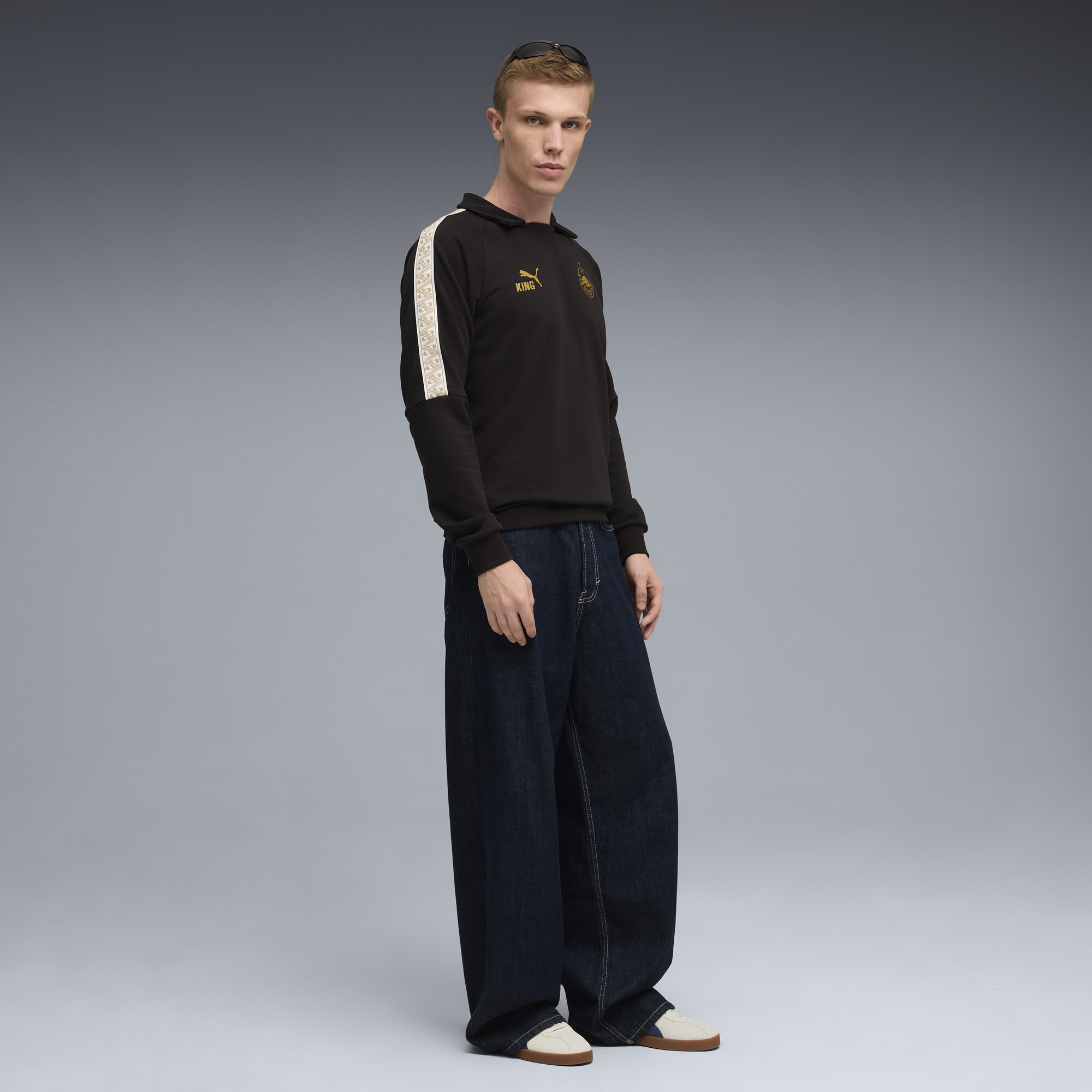 PUMA FC Rood Bull Salzburg KING Drill Top voor Heren, Zwart/Goud, Maat L thumbnail 2