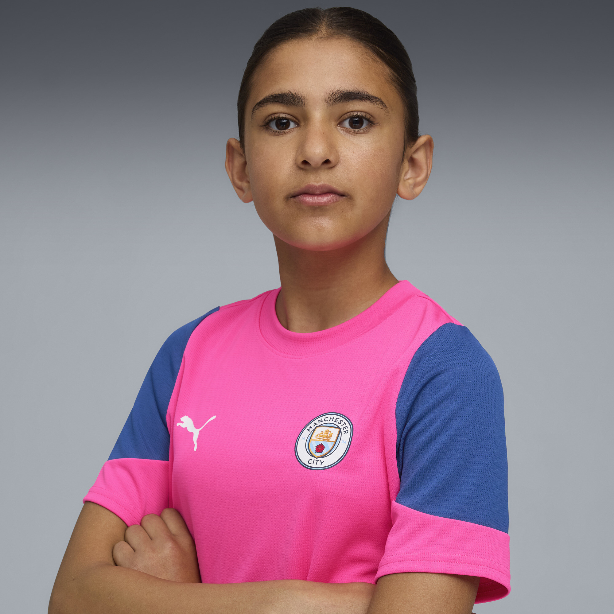 PUMA Manchester City trainingsshirt, Blauw/Roze, Maat 13-14Y thumbnail 6