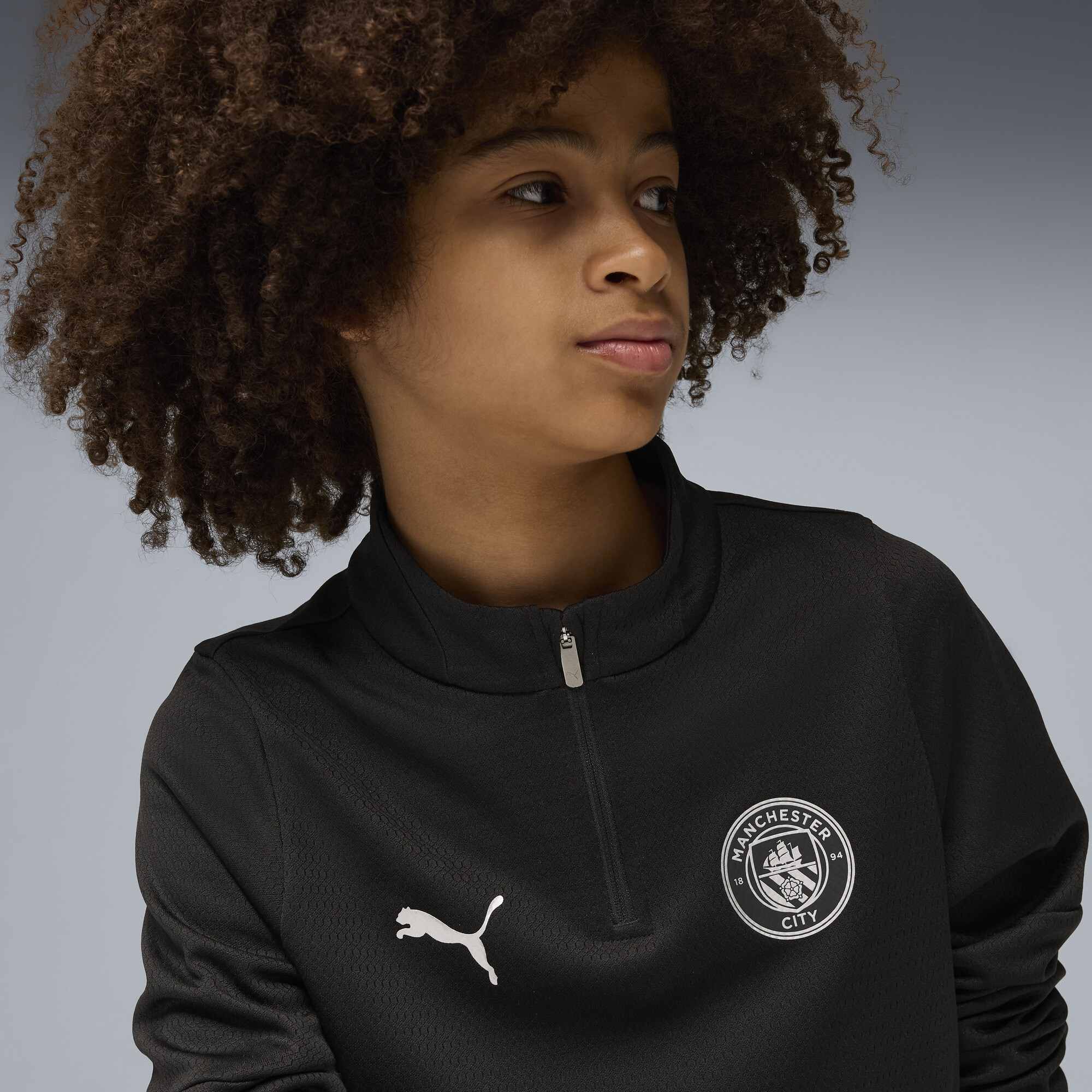 PUMA Manchester City trainingstop met kwartrits, Zwart/Zilver, Maat 9-10Y thumbnail 6