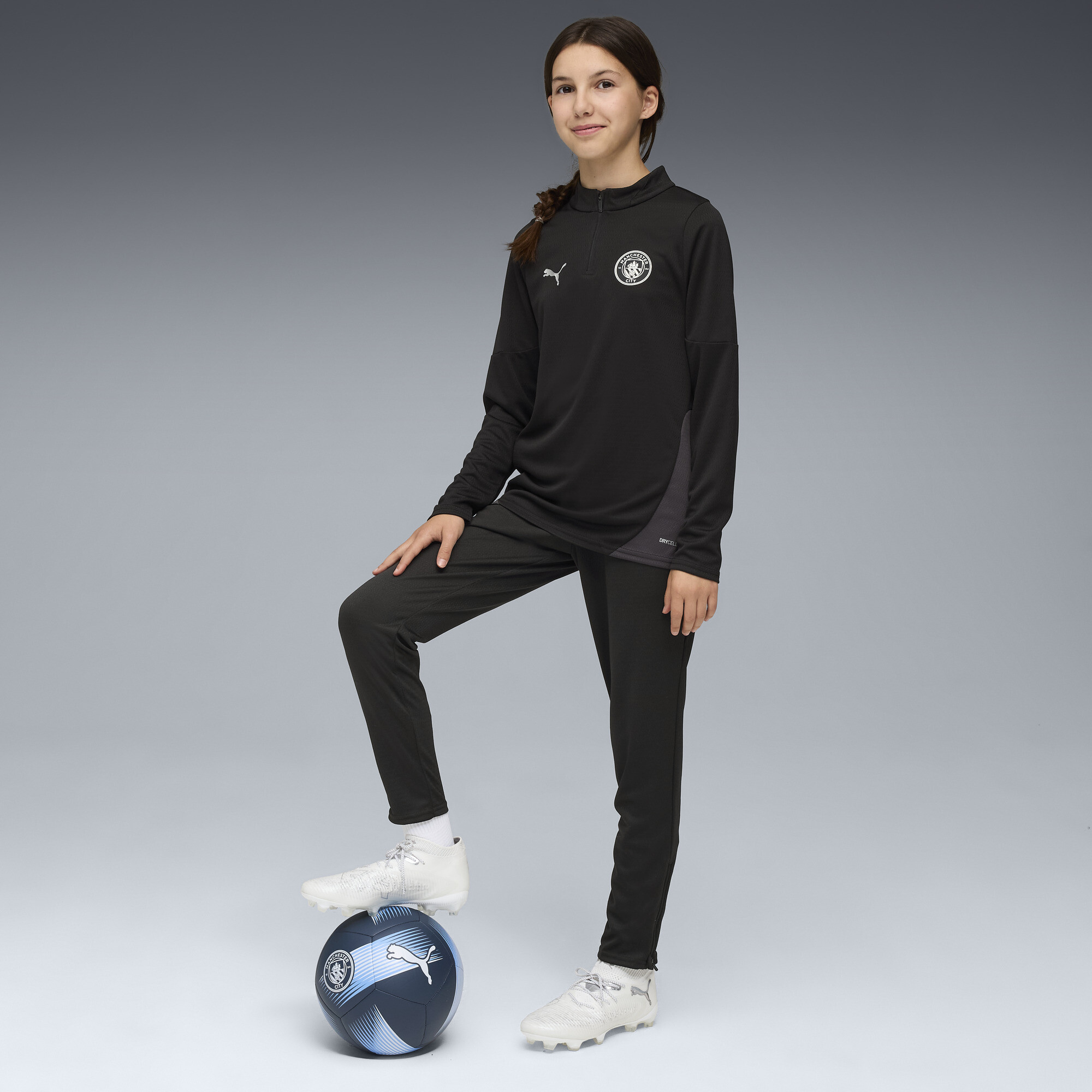 PUMA Manchester City trainingstop met kwartrits, Zwart/Zilver, Maat 9-10Y thumbnail 5