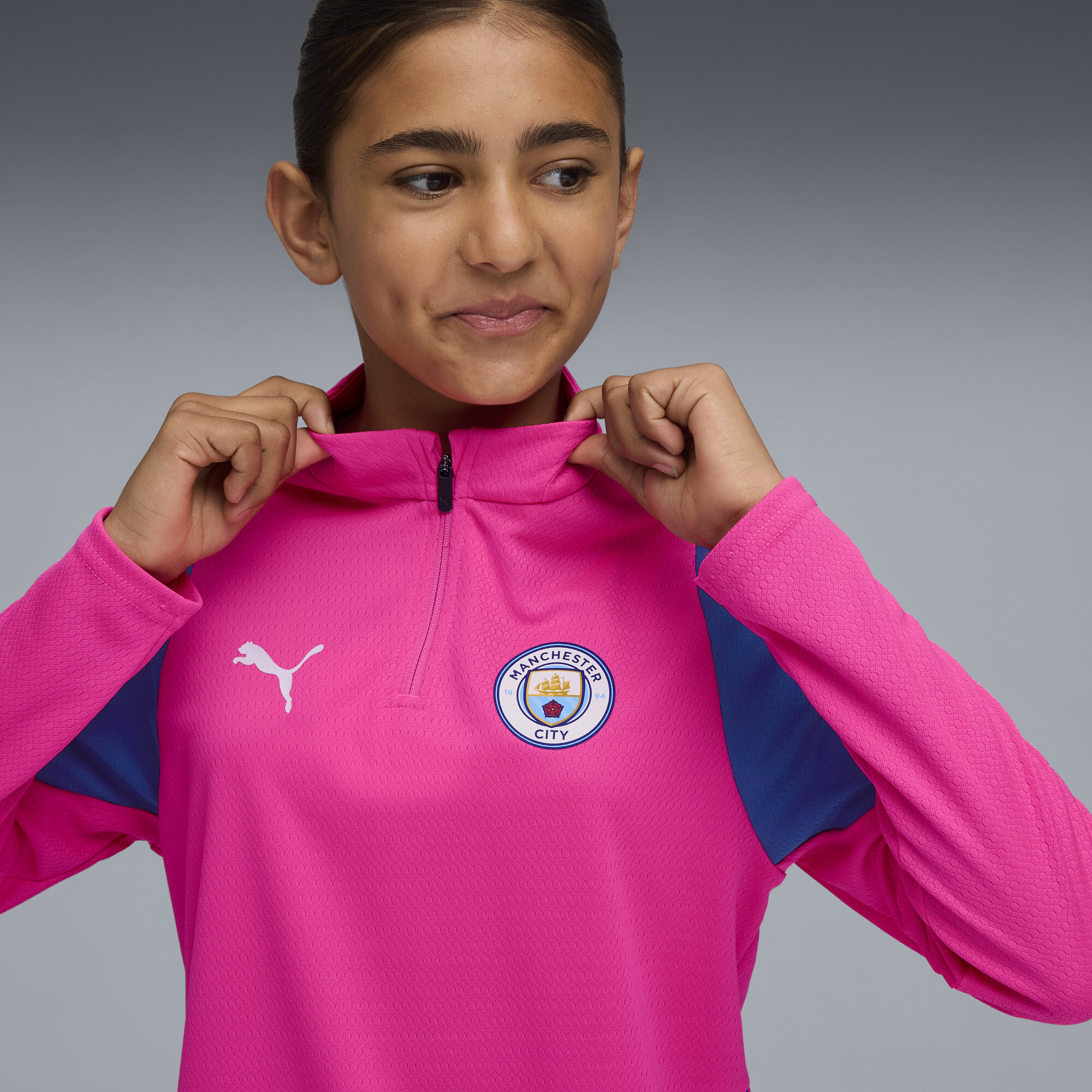 PUMA Manchester City trainingstop met kwartrits, Blauw/Roze, Maat 5-6Y thumbnail 6