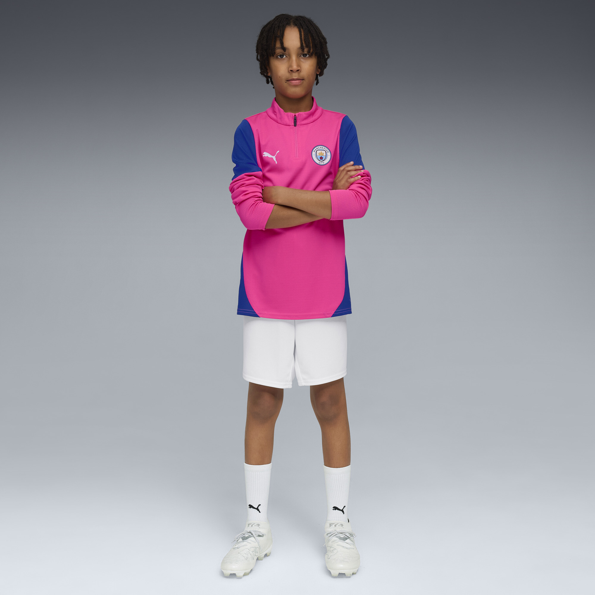 PUMA Manchester City trainingstop met kwartrits, Blauw/Roze, Maat 5-6Y thumbnail 5