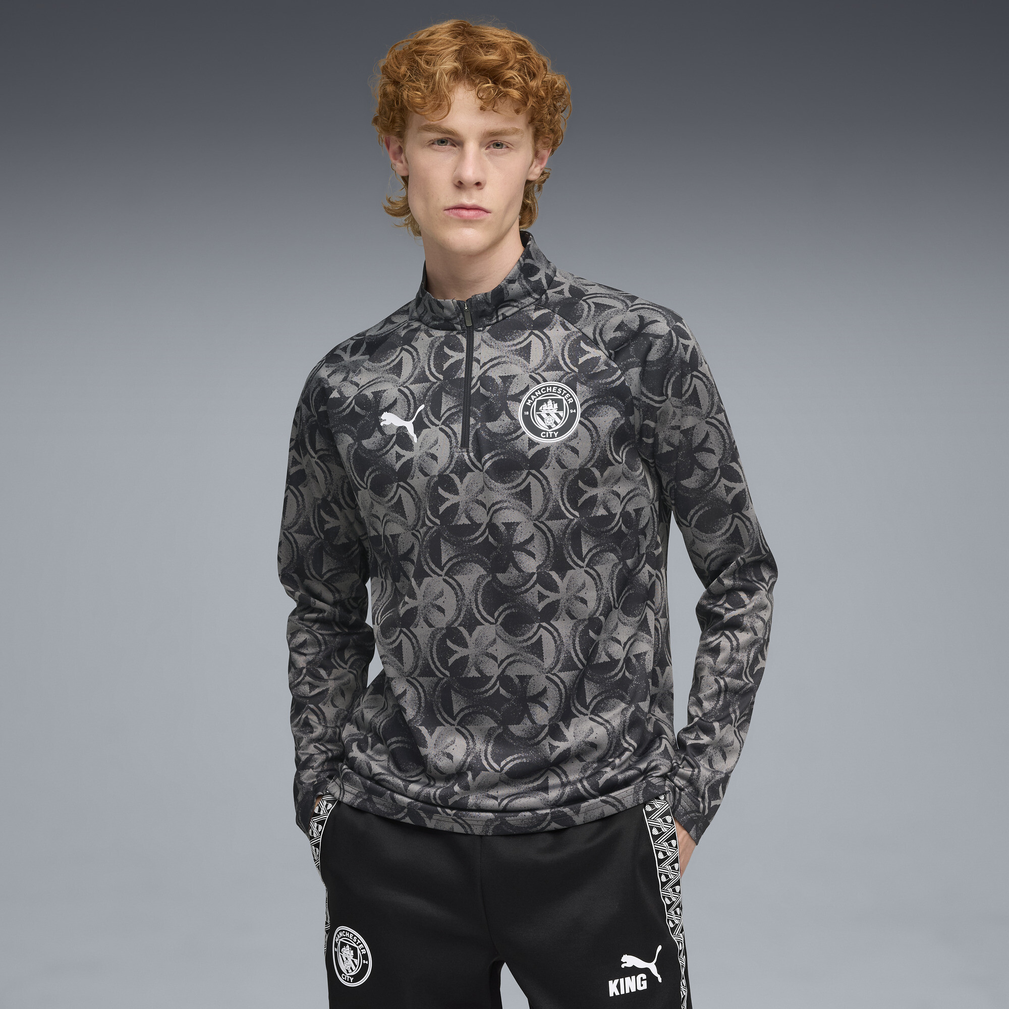 PUMA Manchester City Men's Quarter-Zip Pullover in Black, Size S