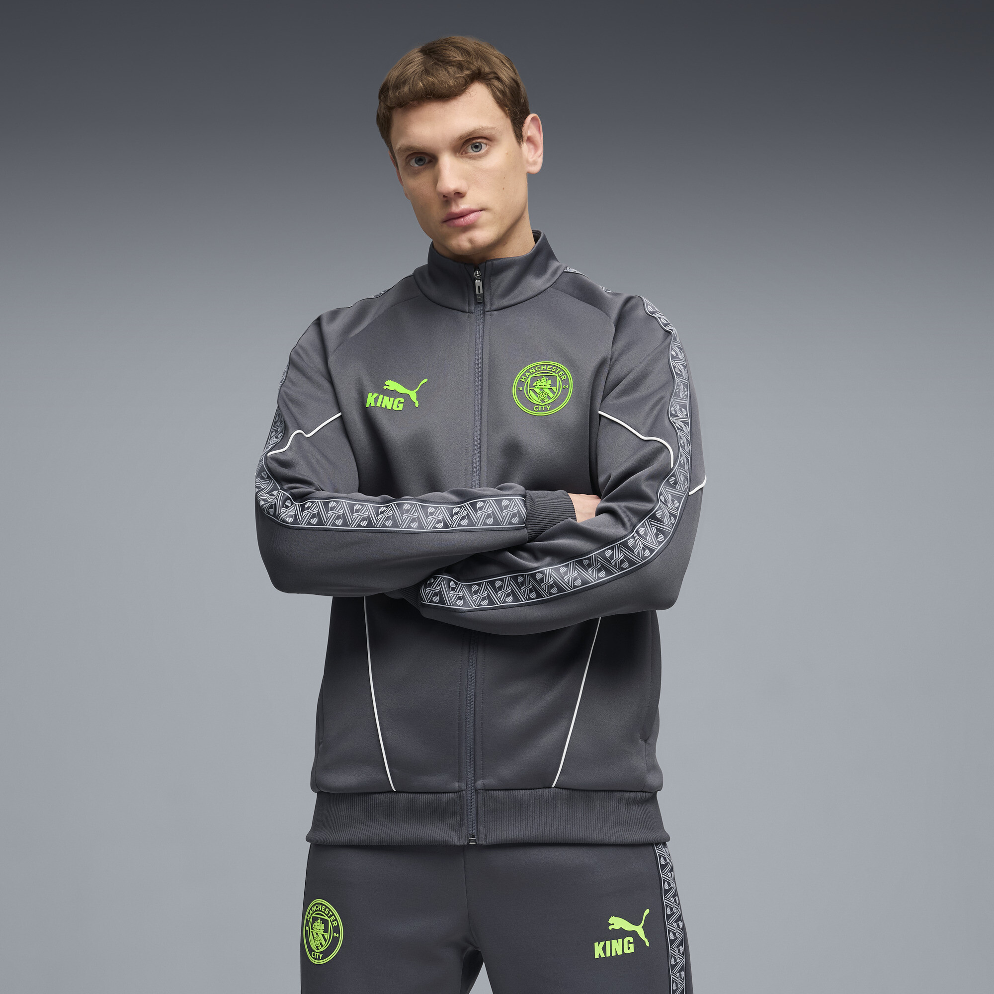 PUMA Manchester City KING Anthem Men's Soccer Jacket in Grey, Size S