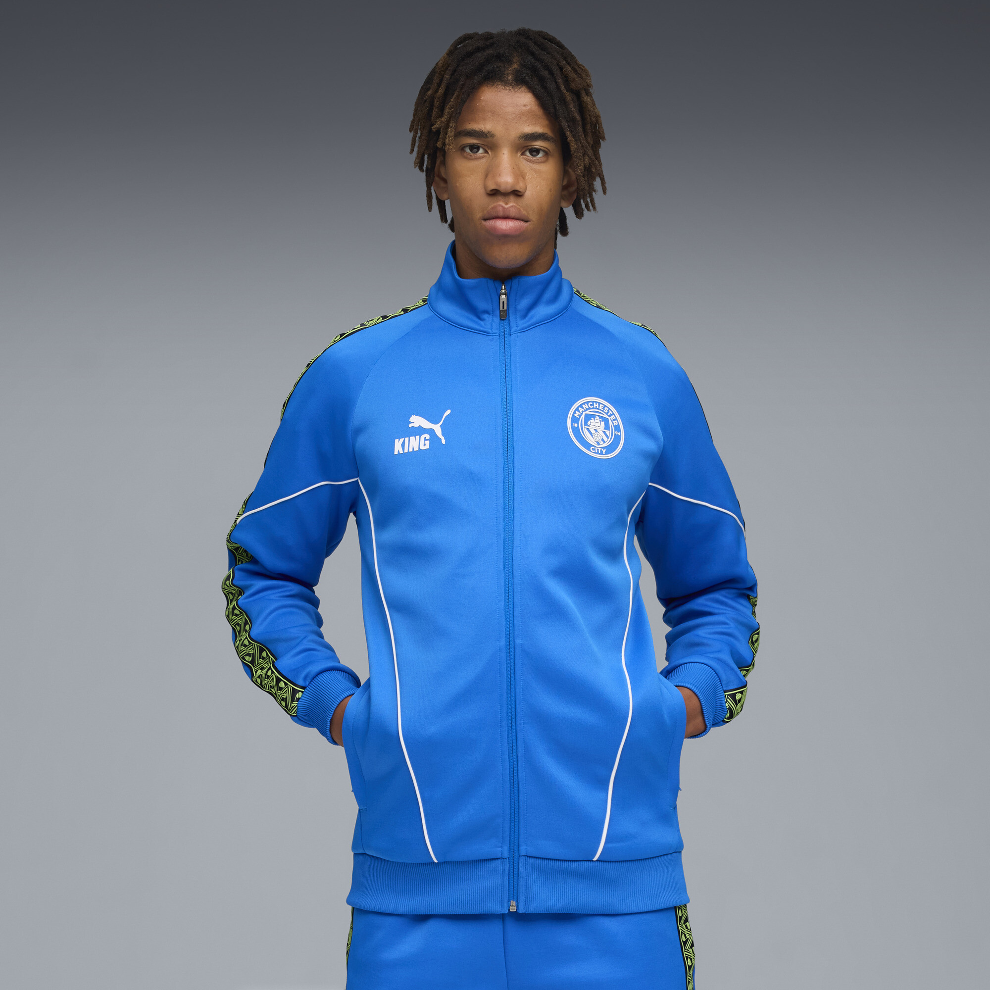 PUMA Manchester City KING Anthem jack voor Heren, Blauw/Groen, Maat XXL