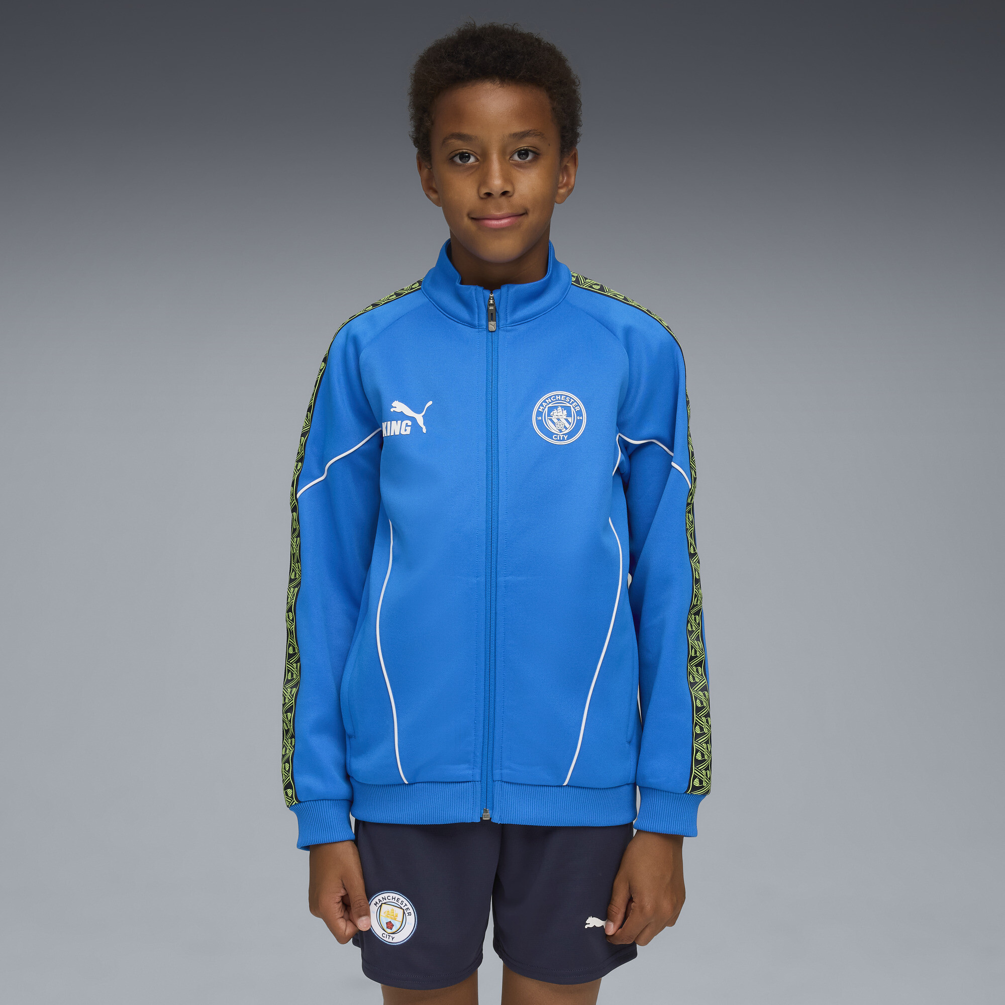 PUMA Manchester City KING Anthem Big Kids' Soccer Jacket in Blue, Size XL