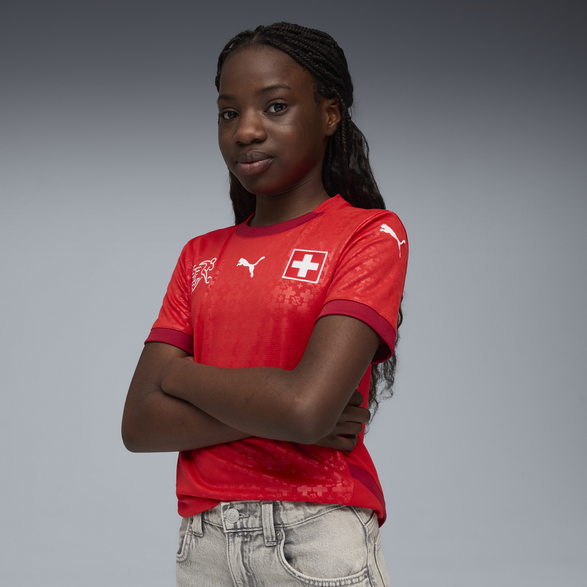 Puma Schweiz Frauen-Team 2025 Heimtrikot Teenager Für Für Kinder | Mit Other Pattern | Red/Dark Crimson | Größe: 15-16Y