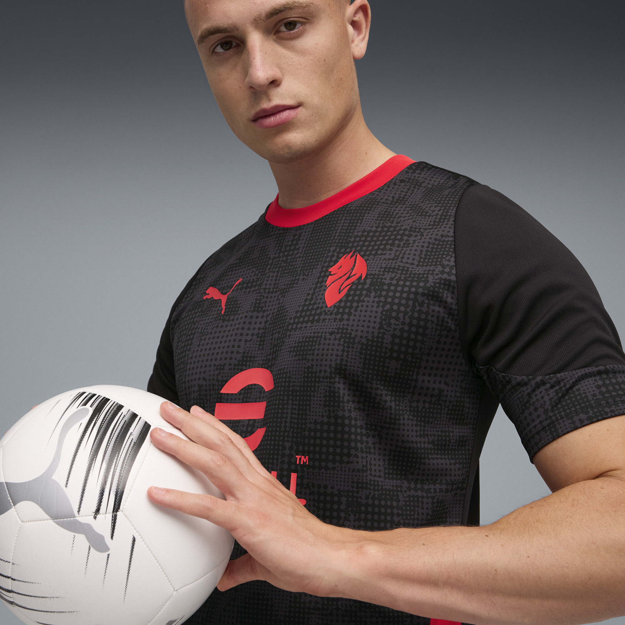 PUMA AC Milan trainingsshirt voor Heren, Zwart/Rood, Maat M thumbnail 5