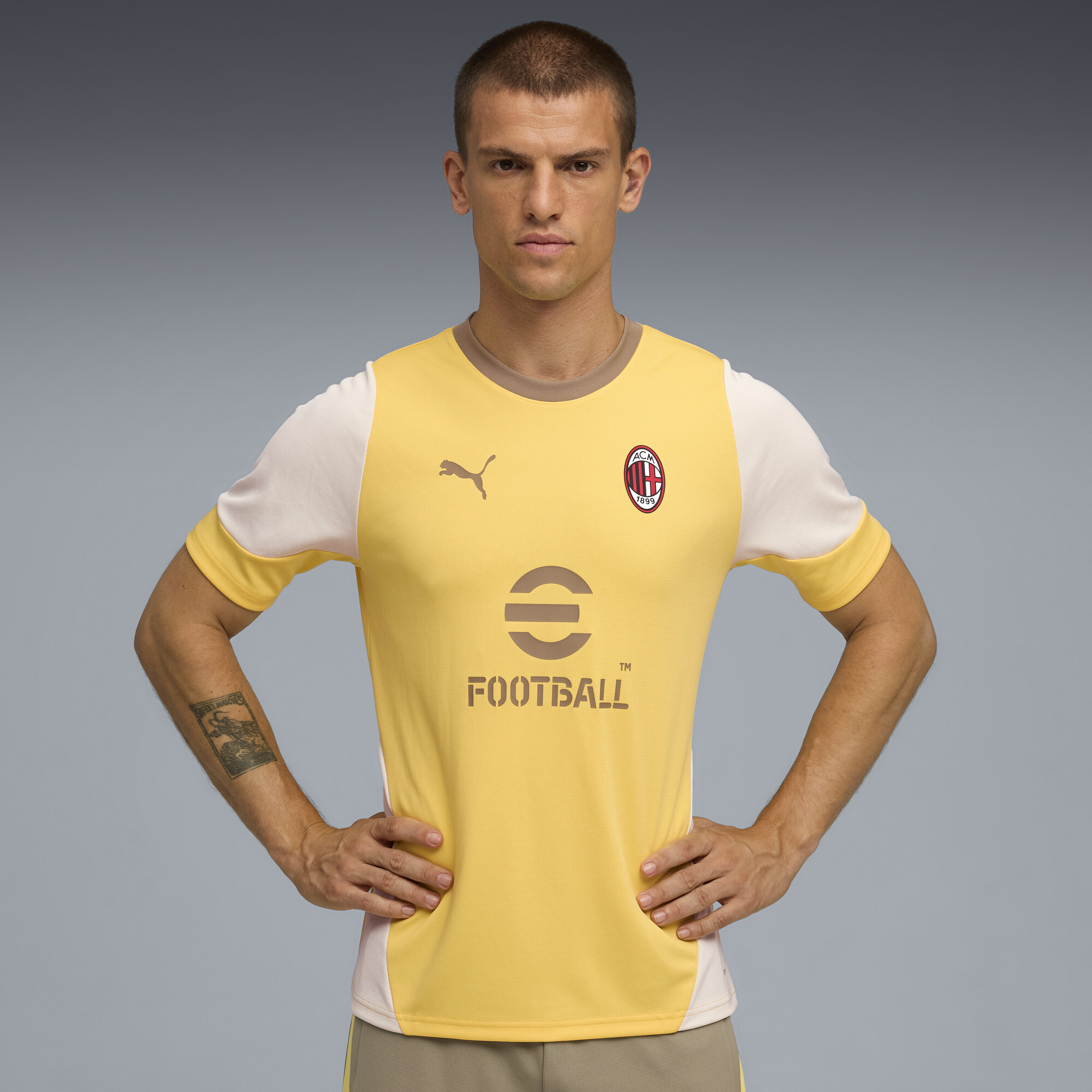 PUMA AC Milan Men's Long Sleeve Soccer Training Jersey in Yellow, Size XL