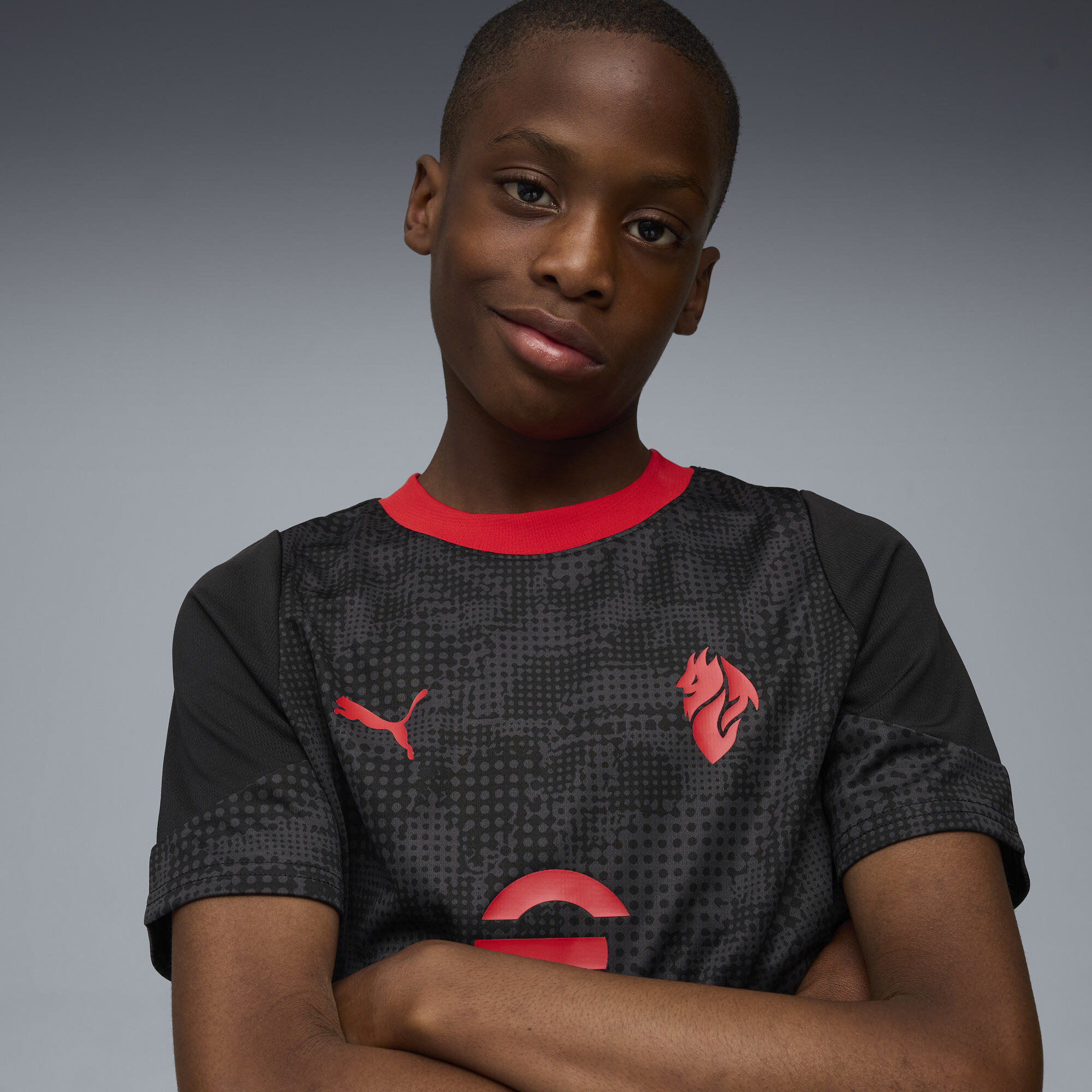 PUMA AC Milan trainingsshirt, Zwart/Rood, Maat 5-6Y thumbnail 6