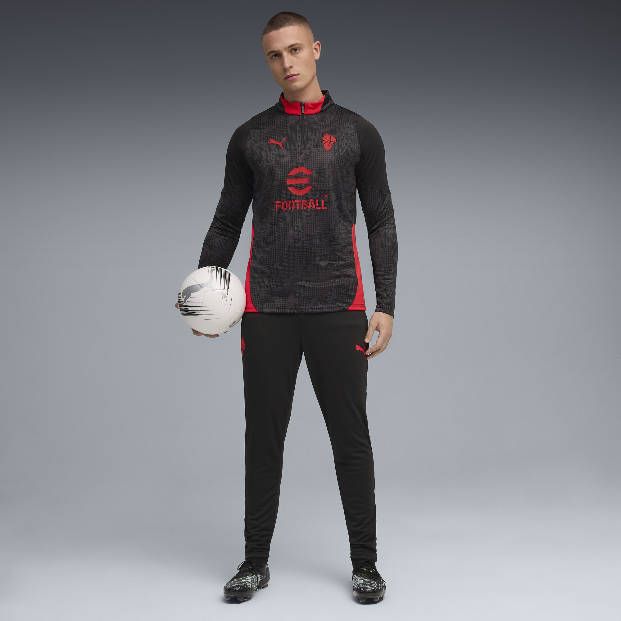 PUMA AC Milan 25/26 trainingstop met kwartrits voor Heren, Zwart/Rood, Maat XS thumbnail 4