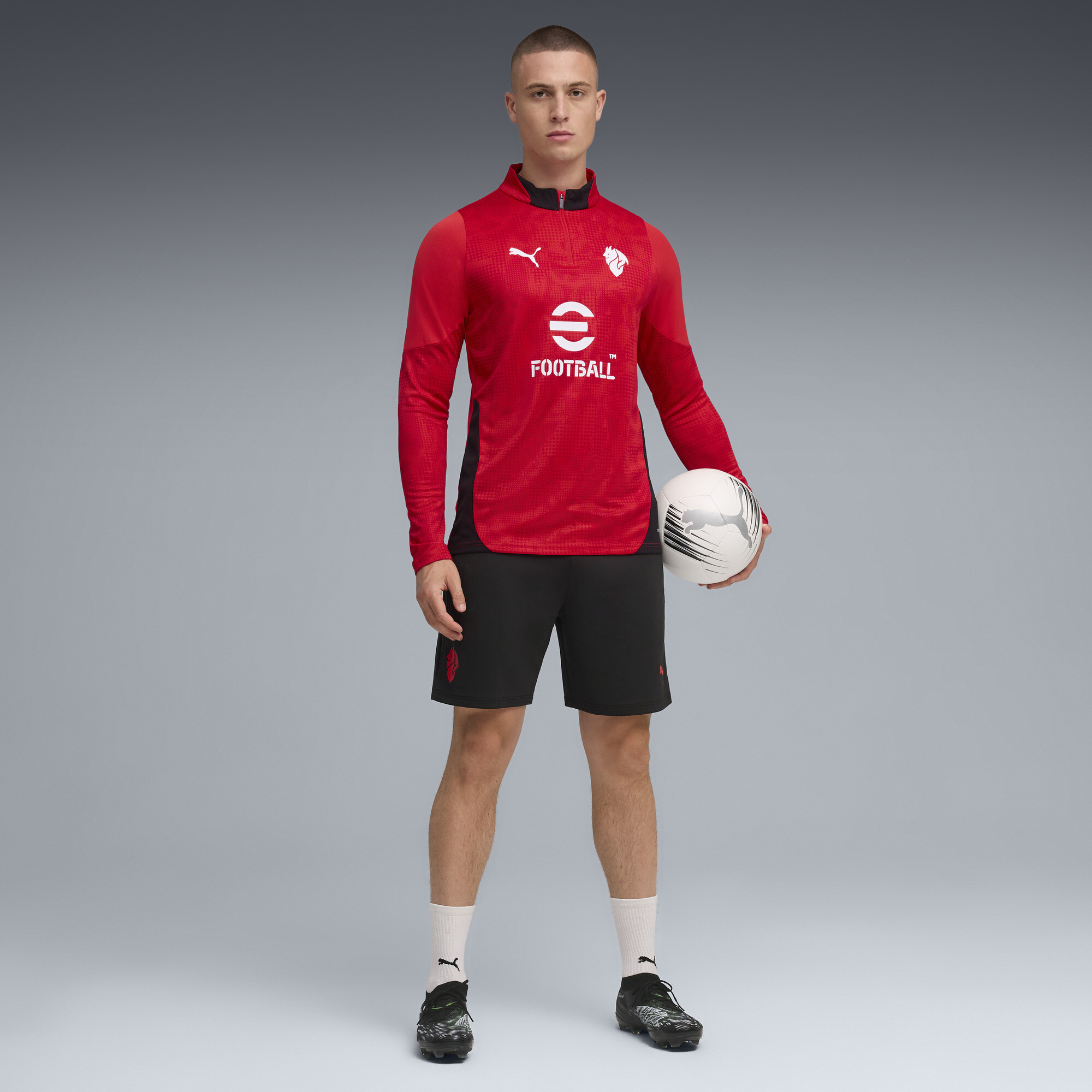 PUMA AC Milan trainingsshort voor Heren, Zwart/Rood, Maat L thumbnail 4