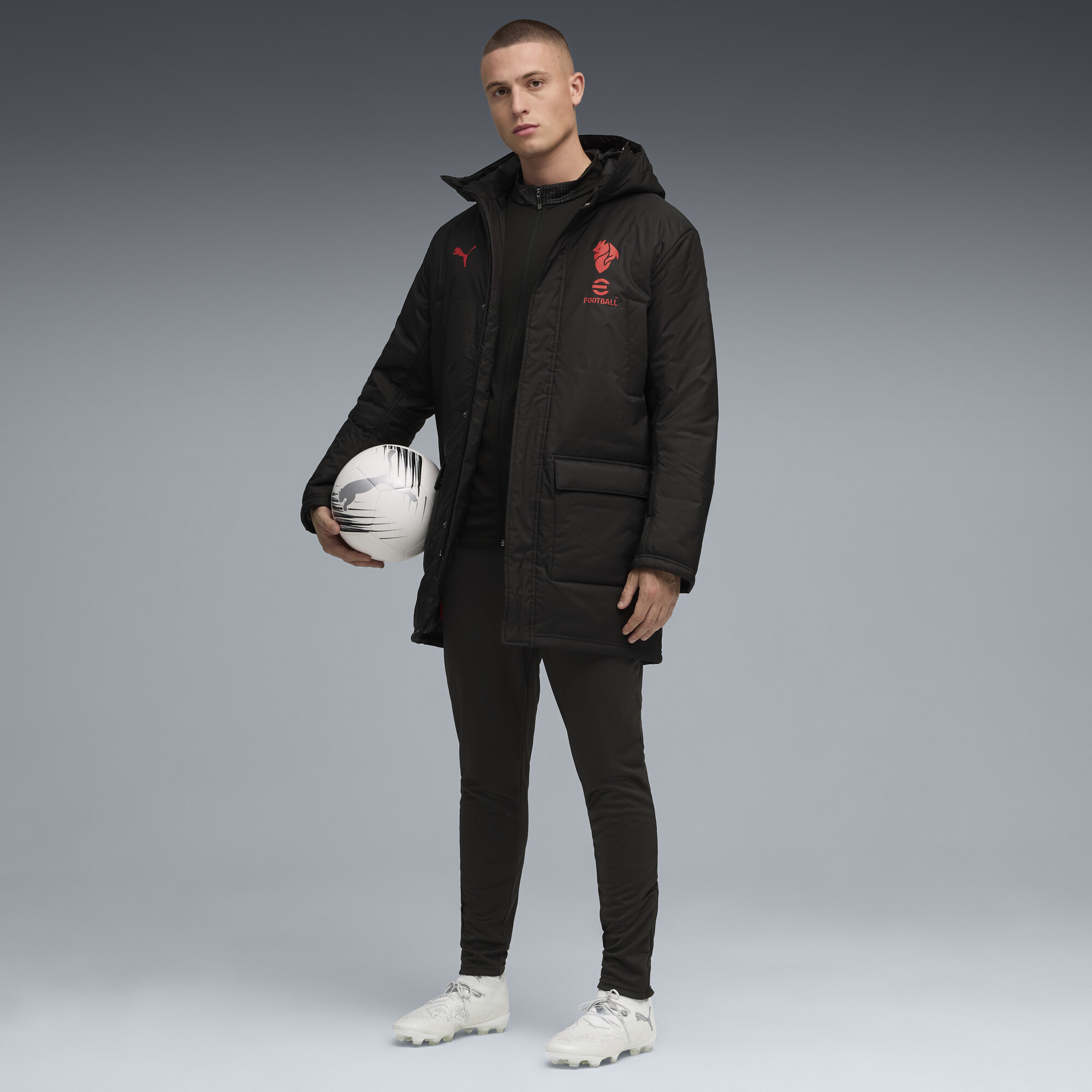 PUMA AC Milan wintertrainingsjack voor Heren, Zwart/Rood, Maat M thumbnail 6