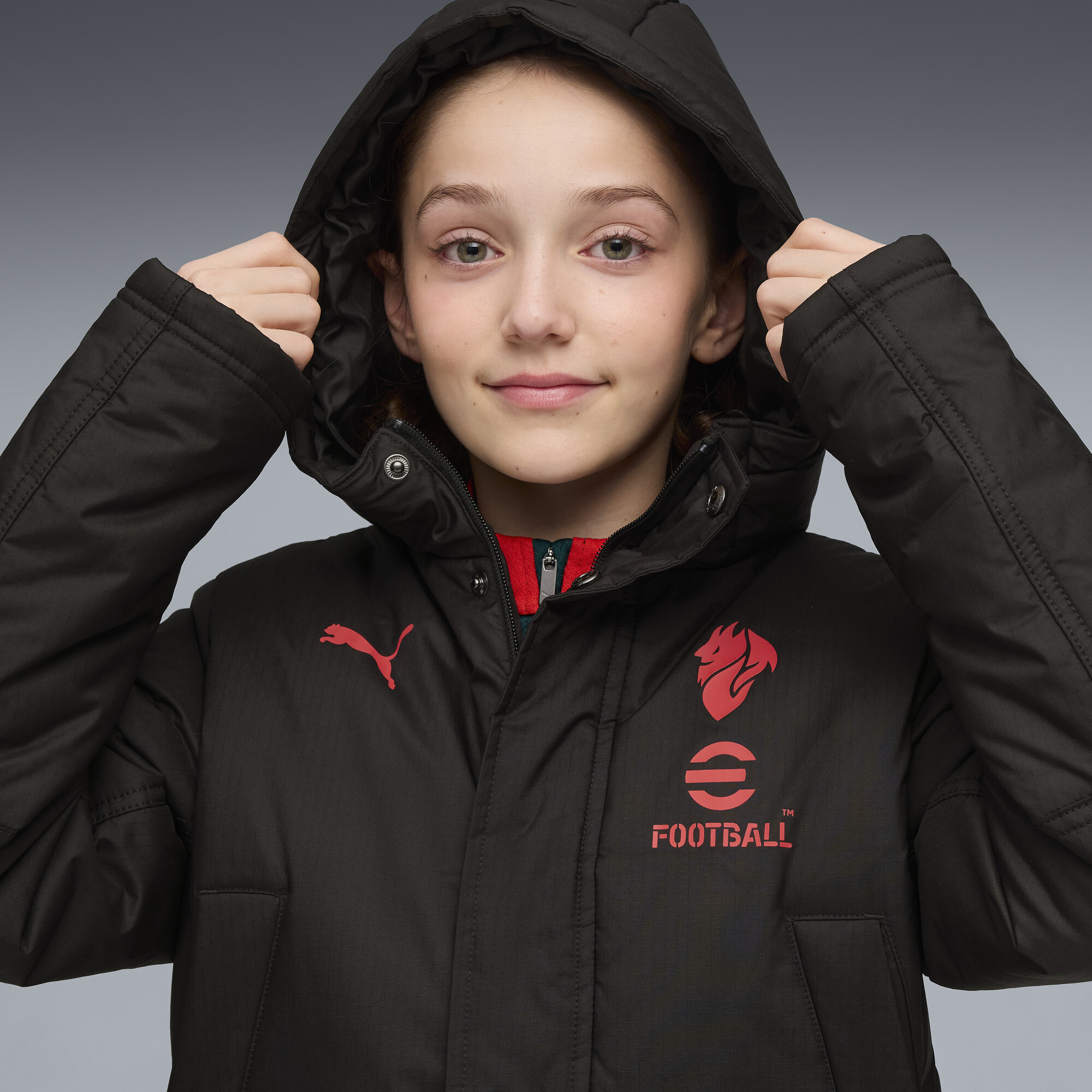 PUMA AC Milan wintertrainingsjack, Zwart/Rood, Maat 6-7Y thumbnail 6