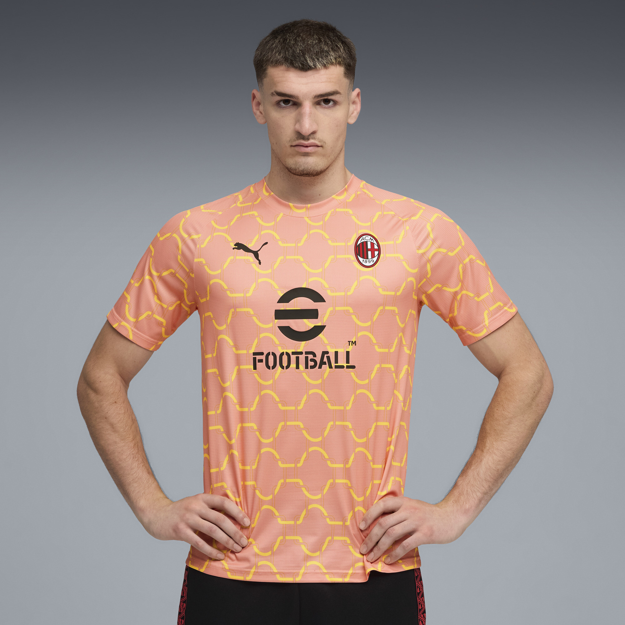 PUMA AC Milan Pre-match shirt voor Heren, Roze/Geel, Maat XS thumbnail 6