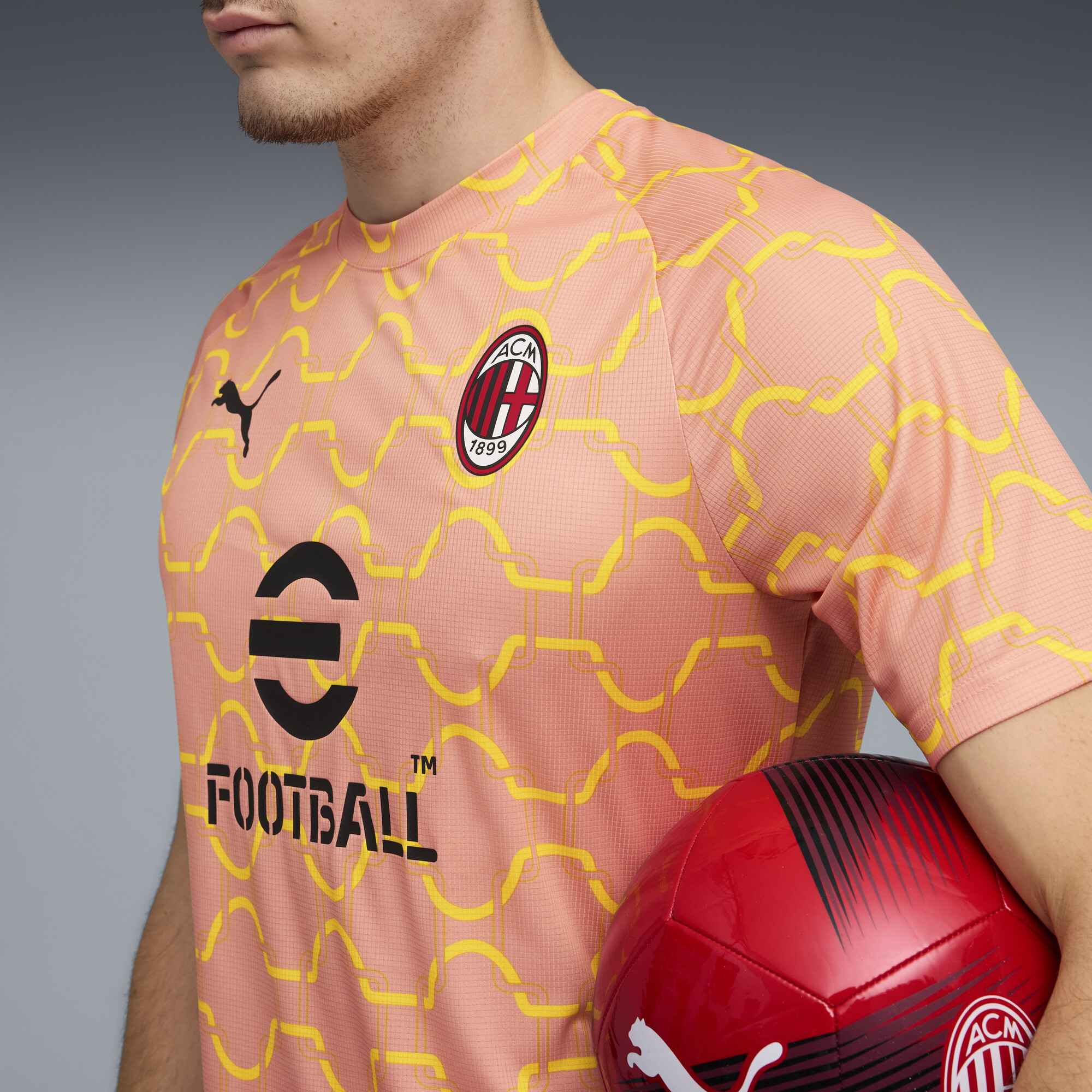 PUMA AC Milan Pre-match shirt voor Heren, Roze/Geel, Maat XS thumbnail 5
