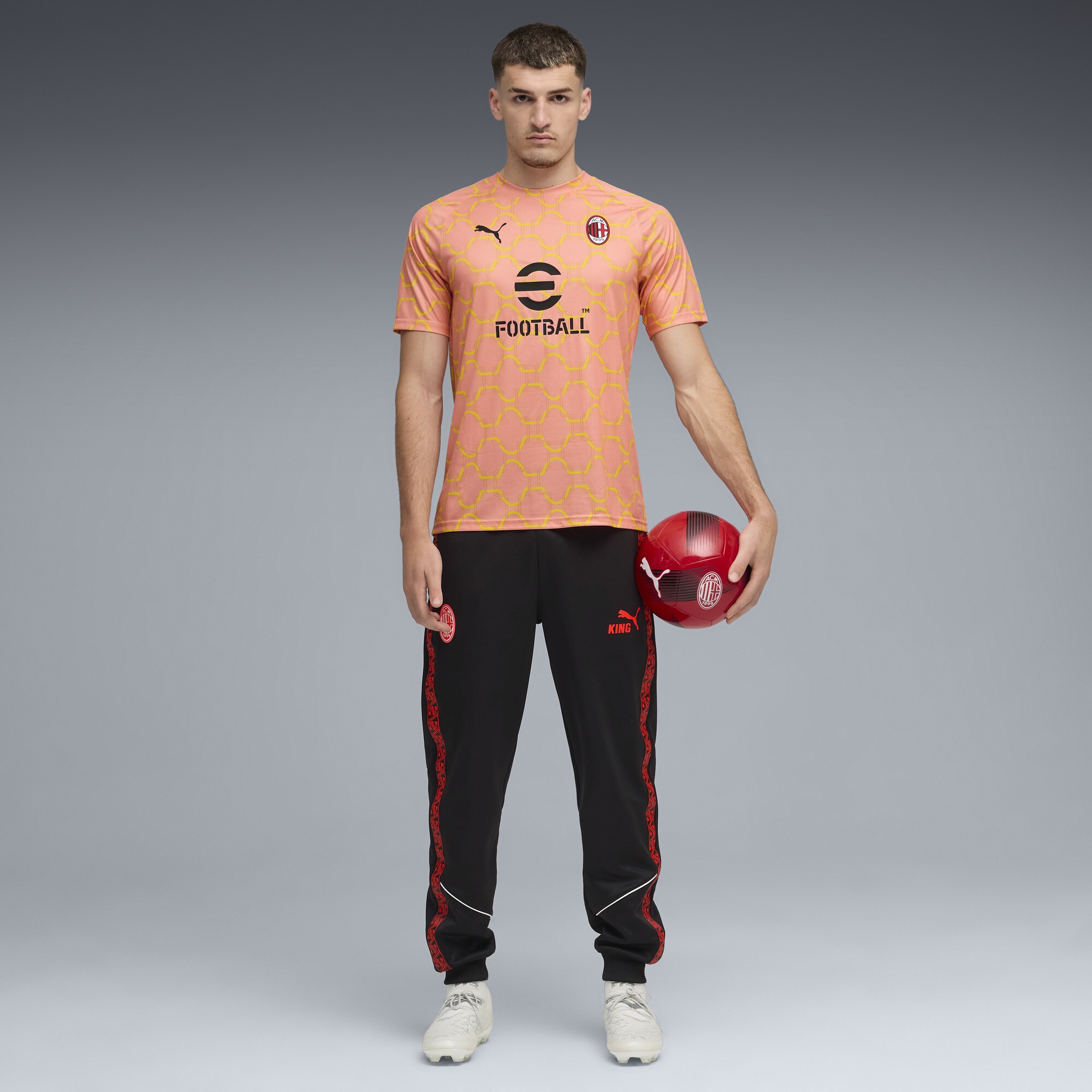 PUMA AC Milan Pre-match shirt voor Heren, Roze/Geel, Maat XS thumbnail 4