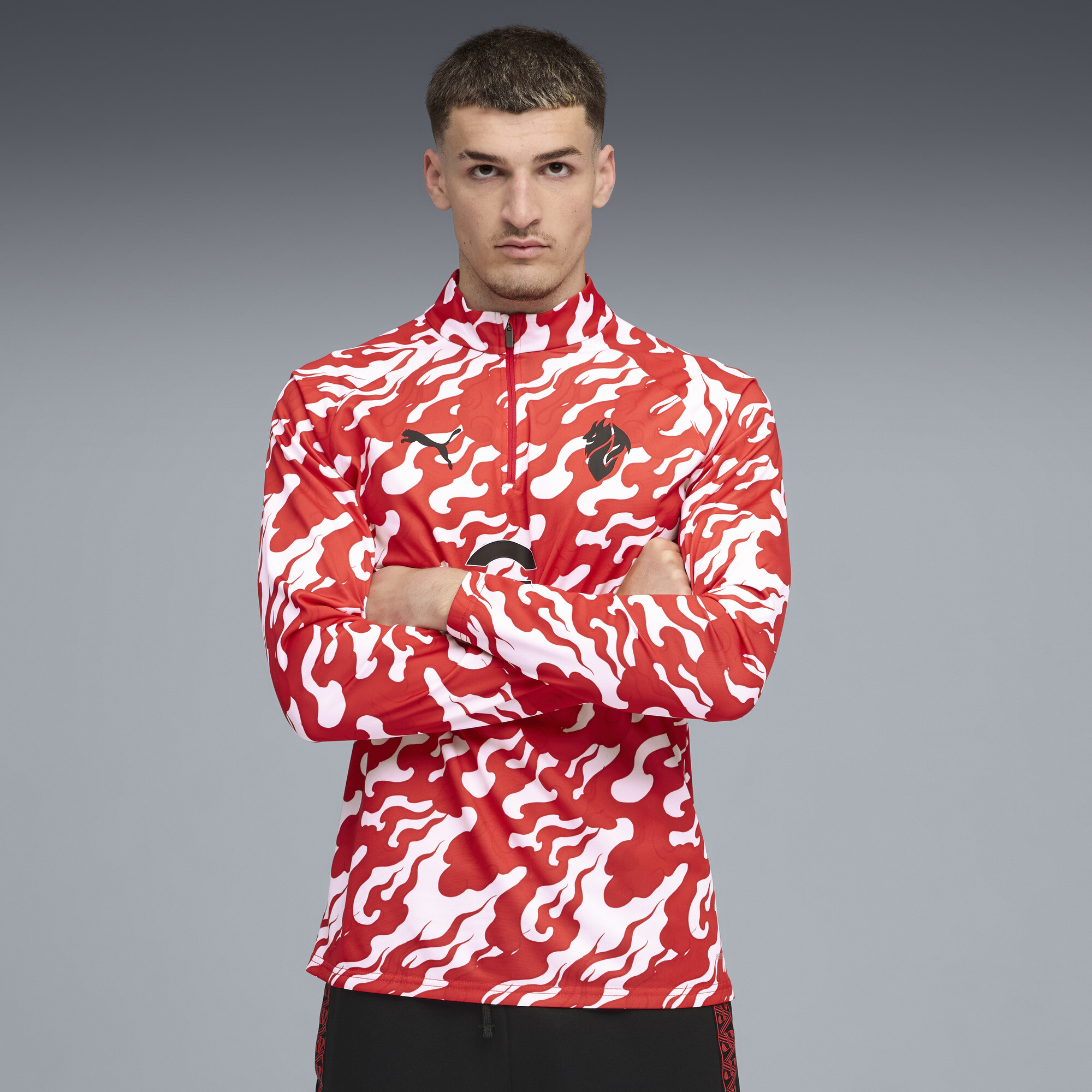 PUMA AC Milan prematch-top met kwartrits voor Heren, Rood/Wit, Maat M thumbnail 6