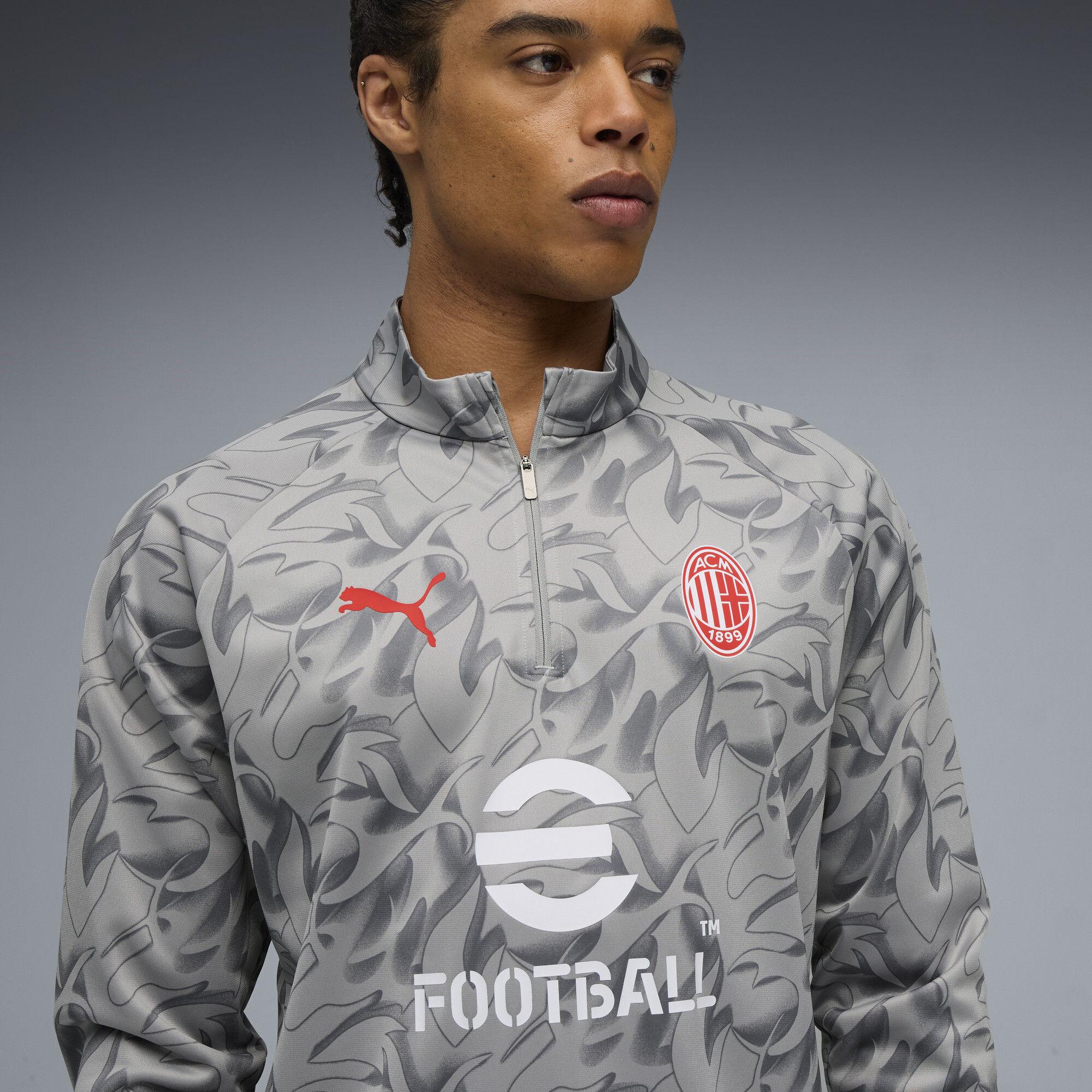 PUMA AC Milan prematch-top met kwartrits voor Heren, Grijs/Wit, Maat XS thumbnail 5