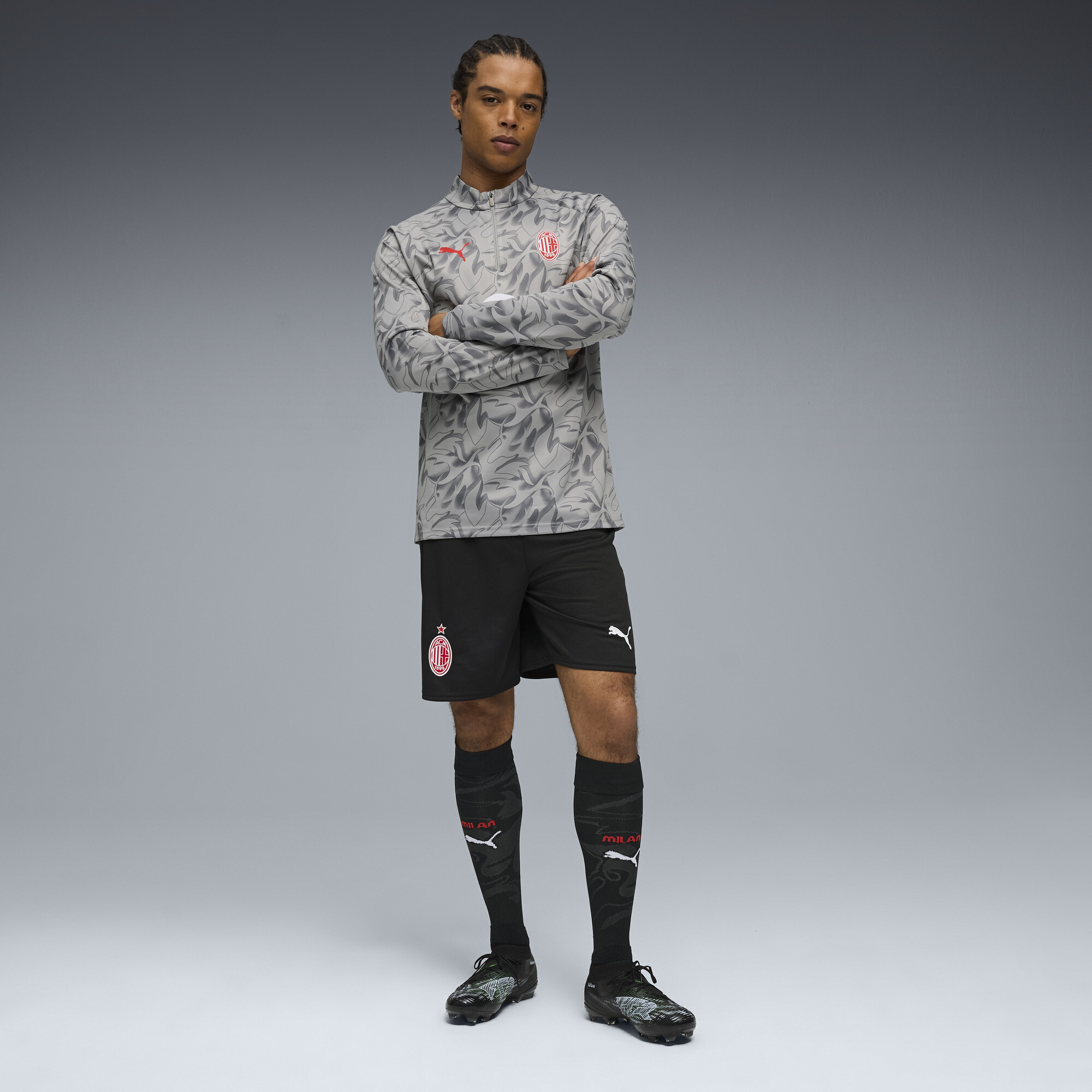 PUMA AC Milan prematch-top met kwartrits voor Heren, Grijs/Wit, Maat XS thumbnail 4