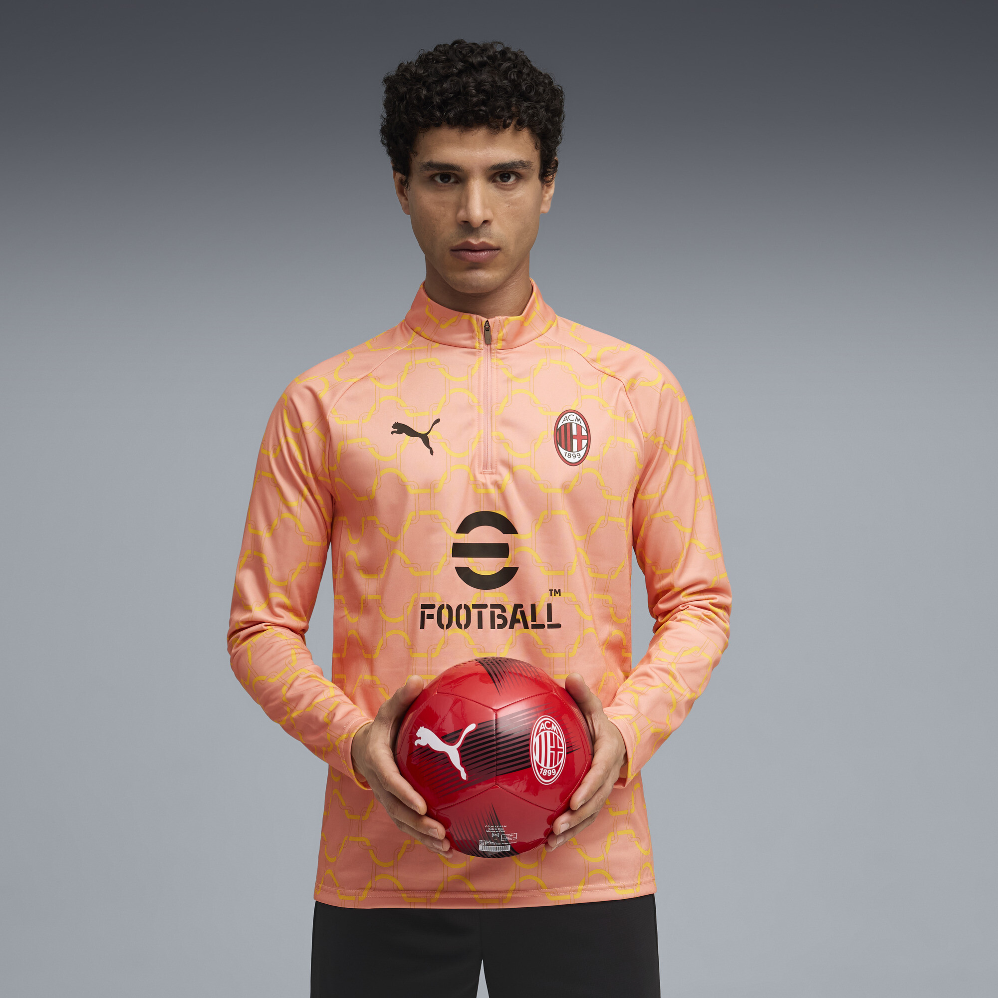 PUMA AC Milan prematch-top met kwartrits voor Heren, Roze/Geel, Maat M thumbnail 4