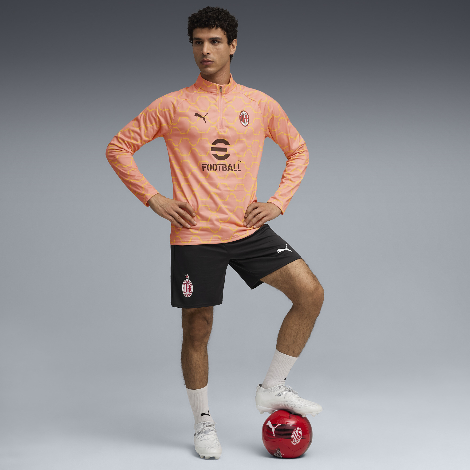 PUMA AC Milan prematch-top met kwartrits voor Heren, Roze/Geel, Maat M thumbnail 2