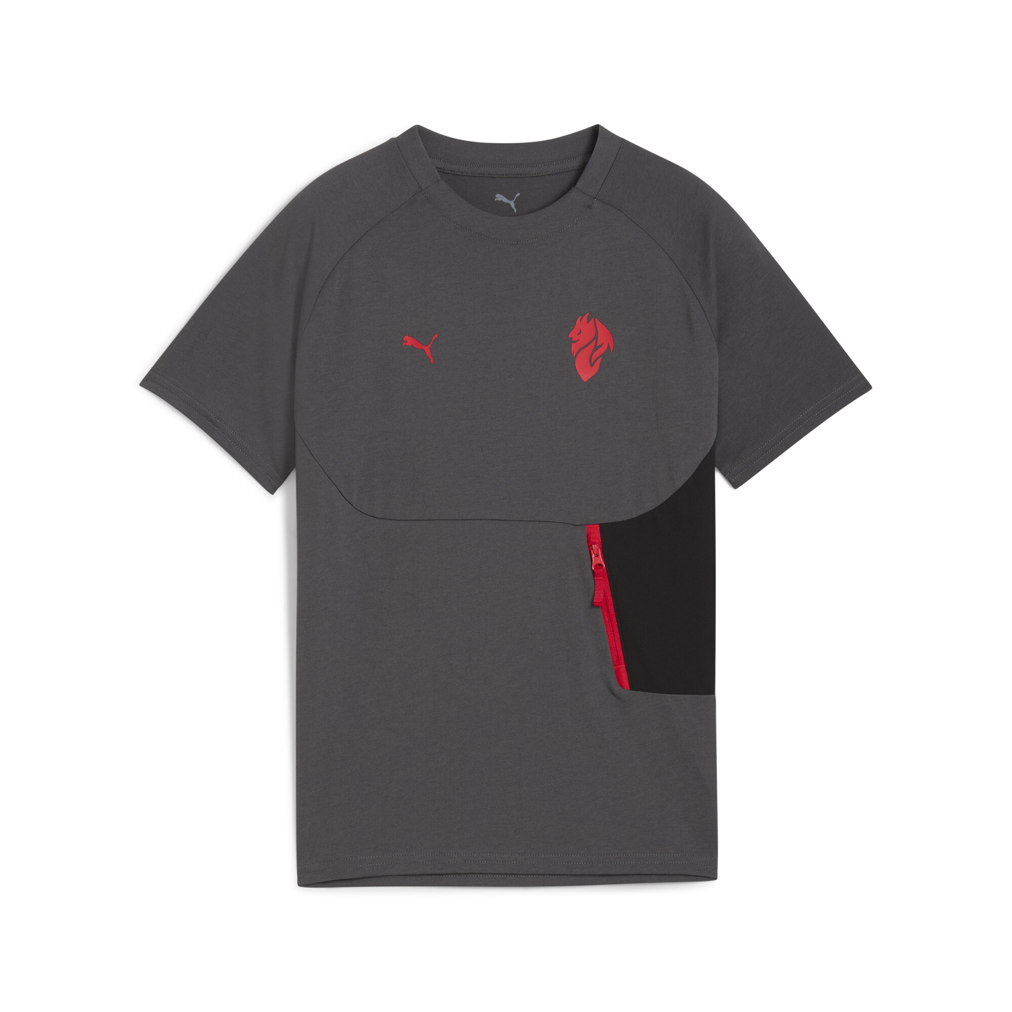 AC Milan PUMATECH T-shirt met zak, Grijs/Rood, Maat 7-8Y thumbnail 3