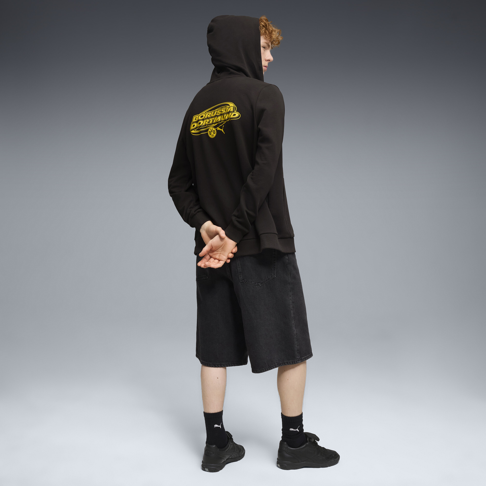 PUMA Borussia Dortmud FtblCulture jack met capuchon voor Heren, Zwart/Geel, Maat XL thumbnail 4