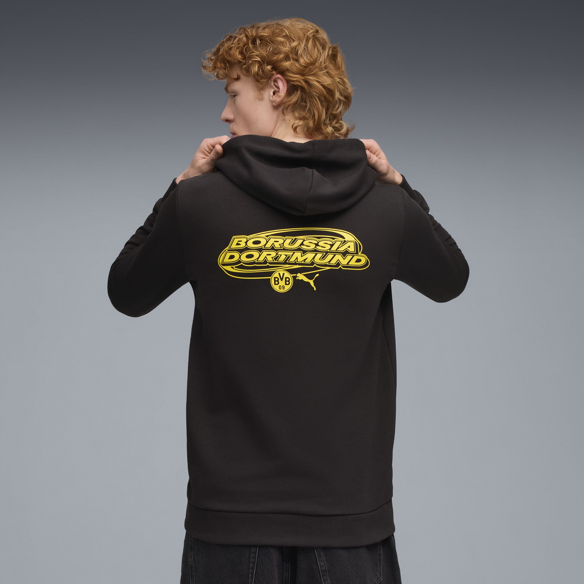 PUMA Borussia Dortmud FtblCulture jack met capuchon voor Heren, Zwart/Geel, Maat XL thumbnail 3