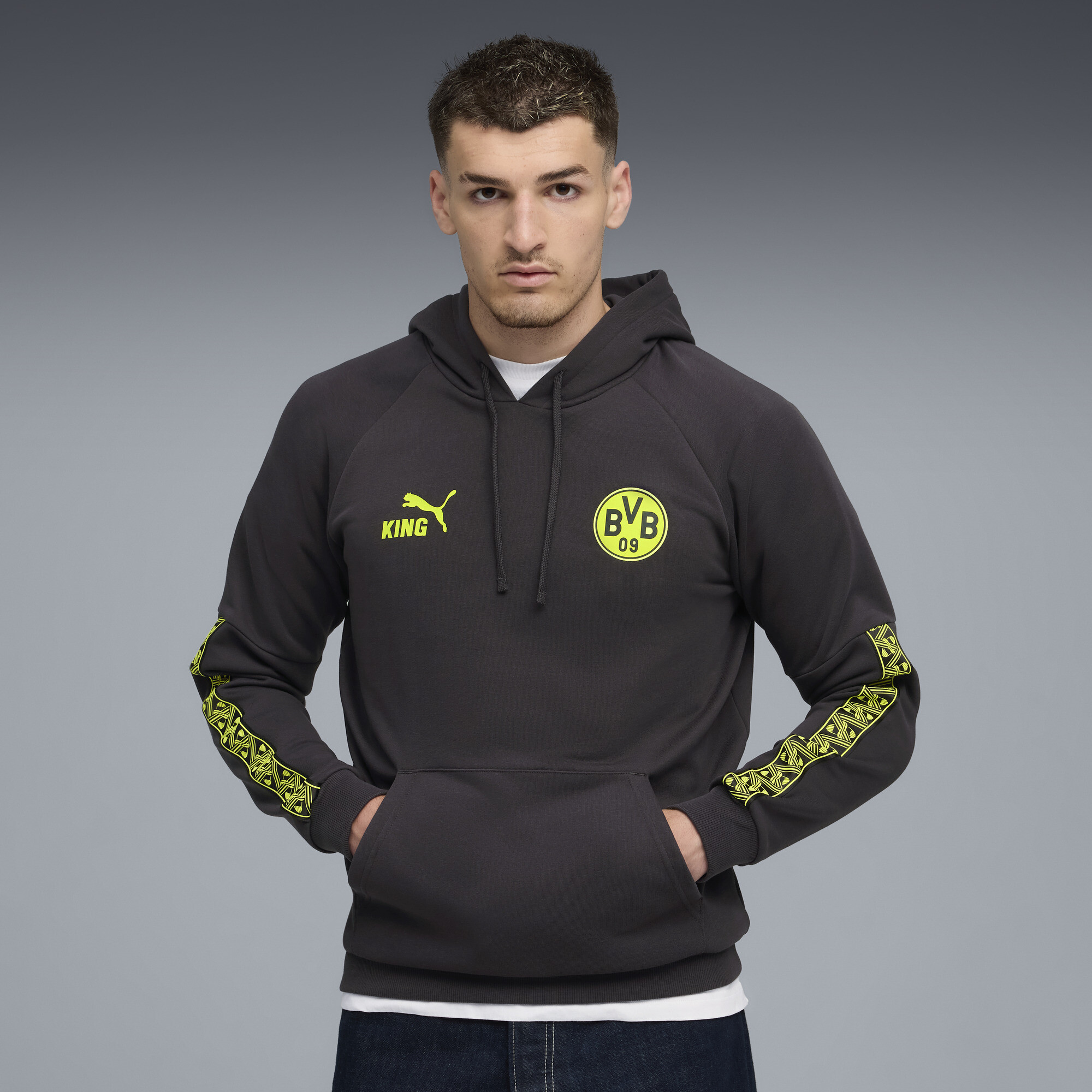 PUMA Borussia Dortmund KING hoodie voor Heren, Grijs/Geel, Maat L thumbnail 6