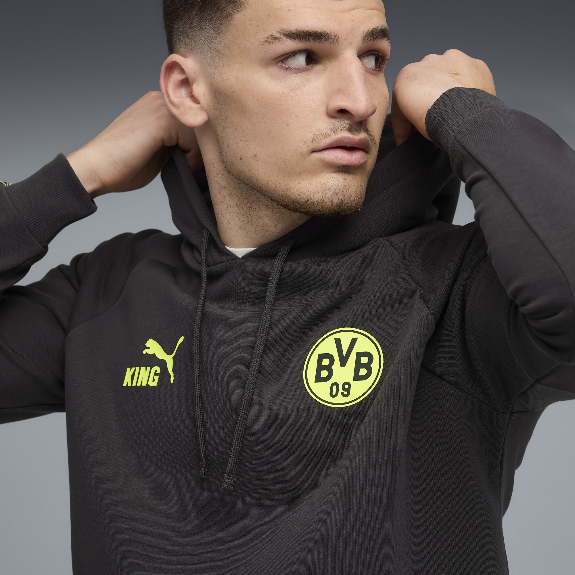 PUMA Borussia Dortmund KING hoodie voor Heren, Grijs/Geel, Maat L thumbnail 5