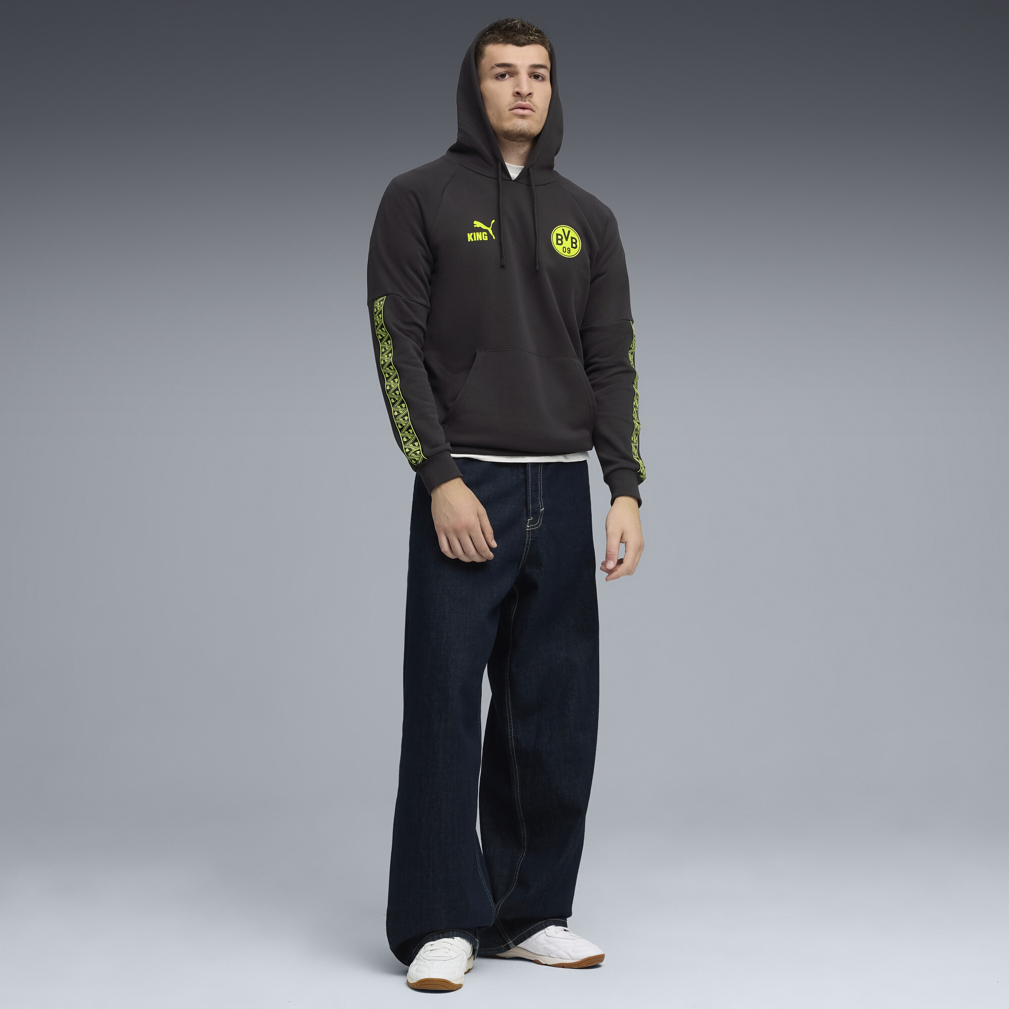 PUMA Borussia Dortmund KING hoodie voor Heren, Grijs/Geel, Maat L thumbnail 4