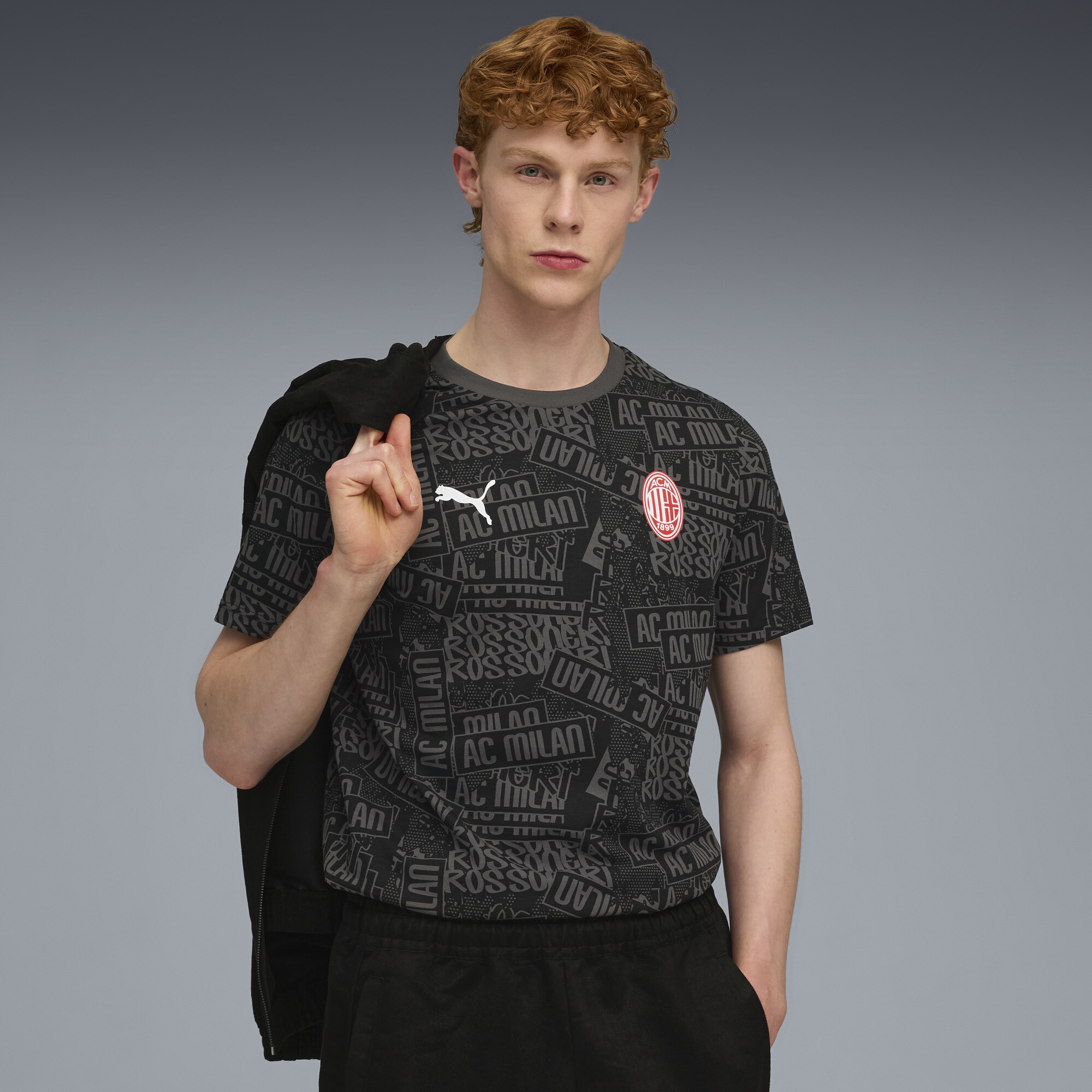 PUMA AC Milan FtblCulture T-shirt met all-over-print voor Heren, Zwart/Rood, Maat XXL thumbnail 6