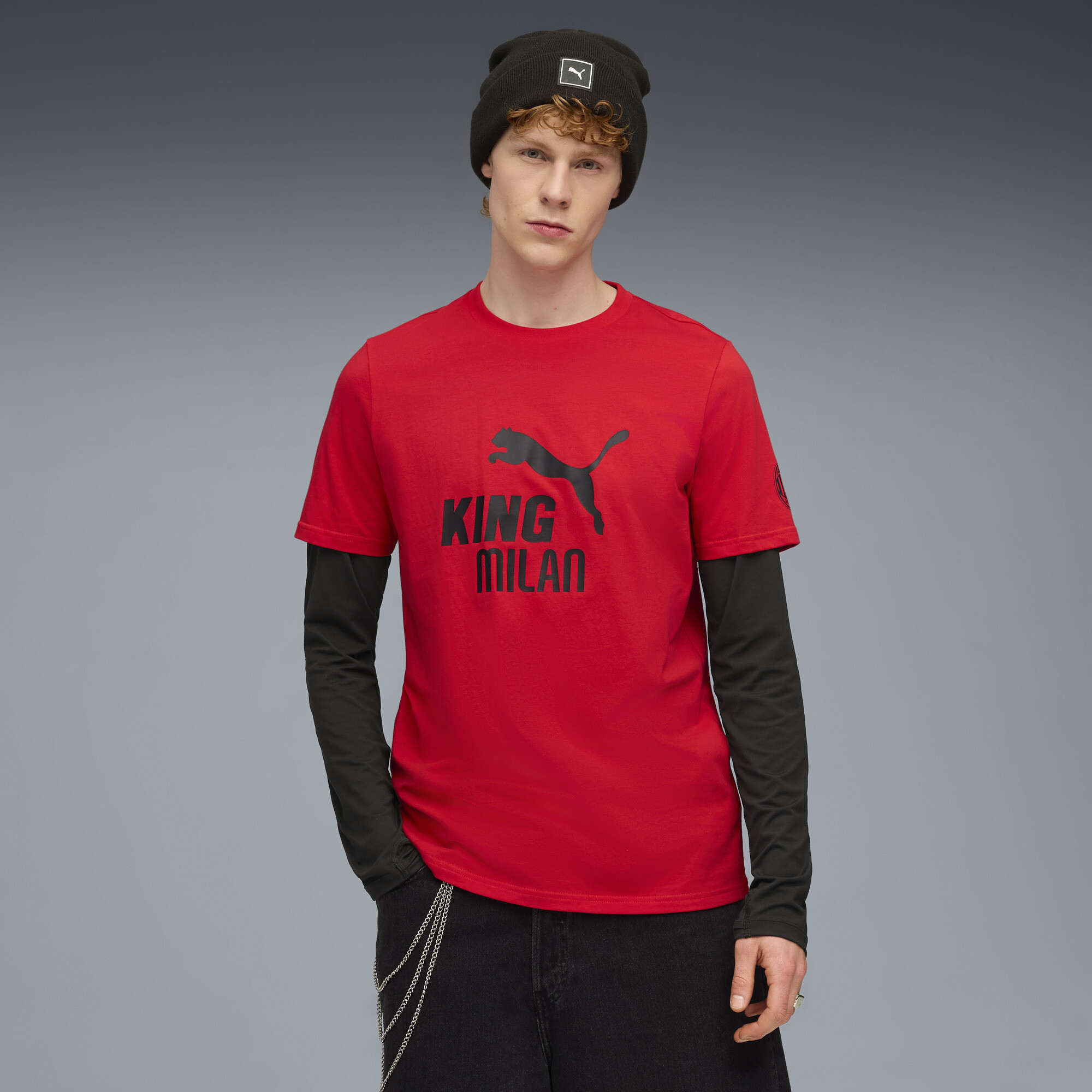 PUMA AC Milan KING T-shirt met logo voor Heren, Zwart/Rood, Maat XXL thumbnail 6