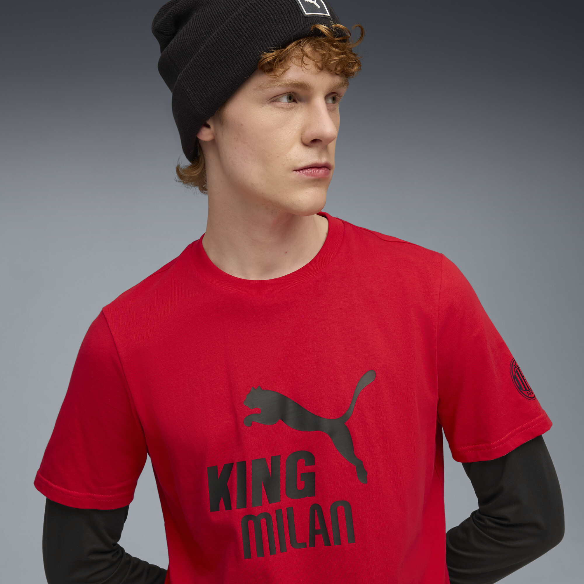 PUMA AC Milan KING T-shirt met logo voor Heren, Zwart/Rood, Maat XXL thumbnail 2