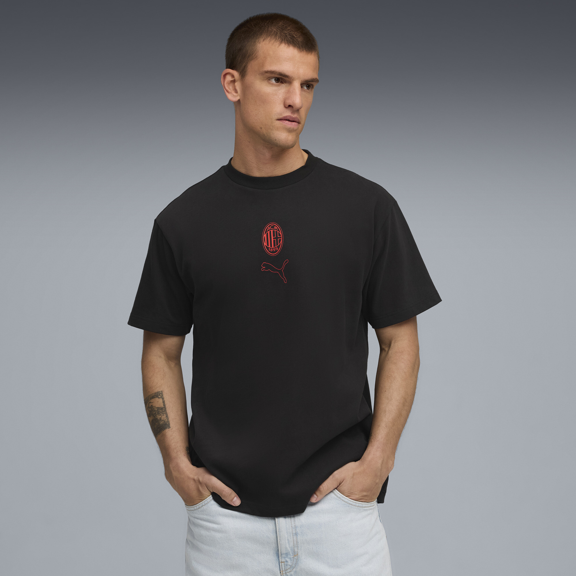 PUMA AC Milan FtblStatement Celerator uniseks T-shirt, Zwart/Rood, Maat XS